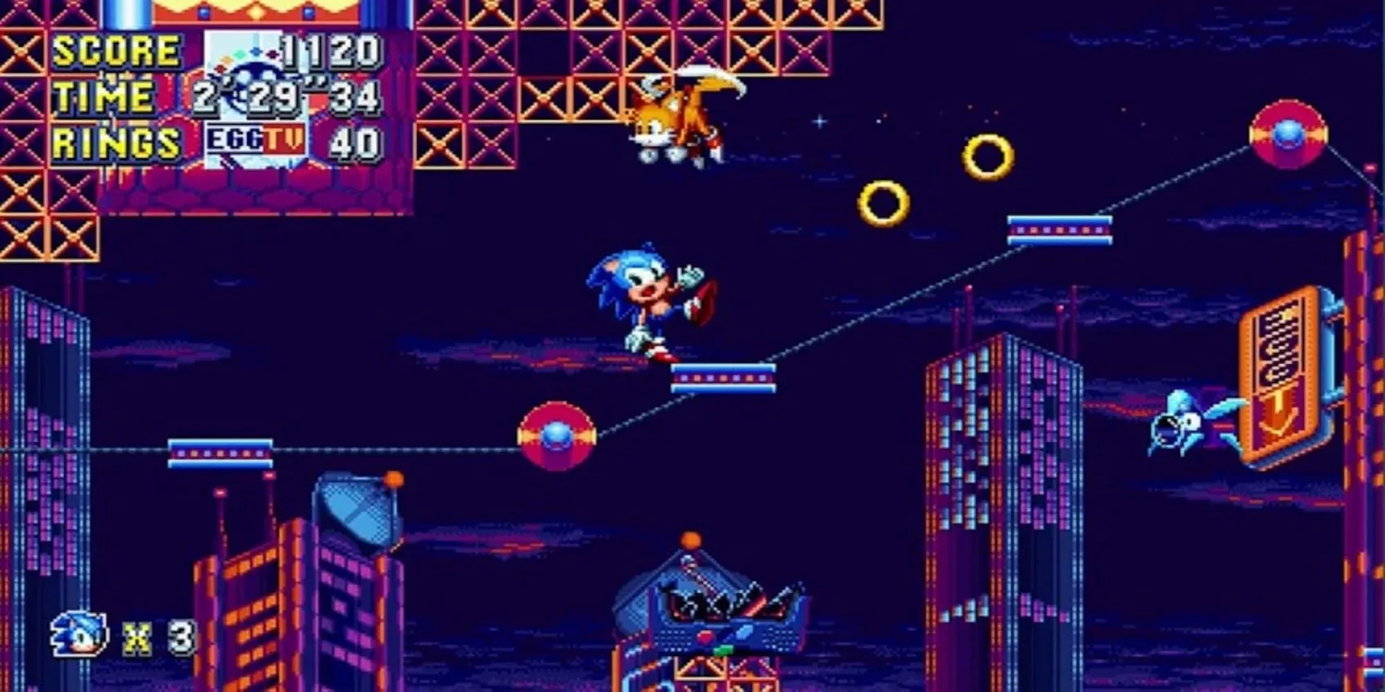 Hình ảnh Sonic đang chạy tốc độ cao trong màn chơi đầy màu sắc của Sonic Mania