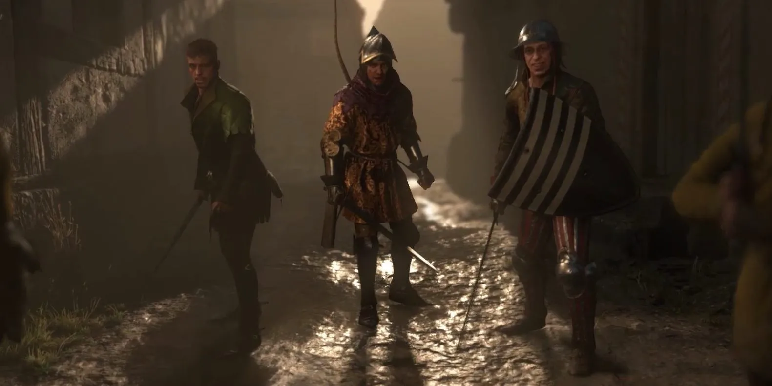 Hình ảnh từ nhiệm vụ 'Exodus' trong KCD2, Henry và đồng đội bảo vệ khu dân Do Thái.