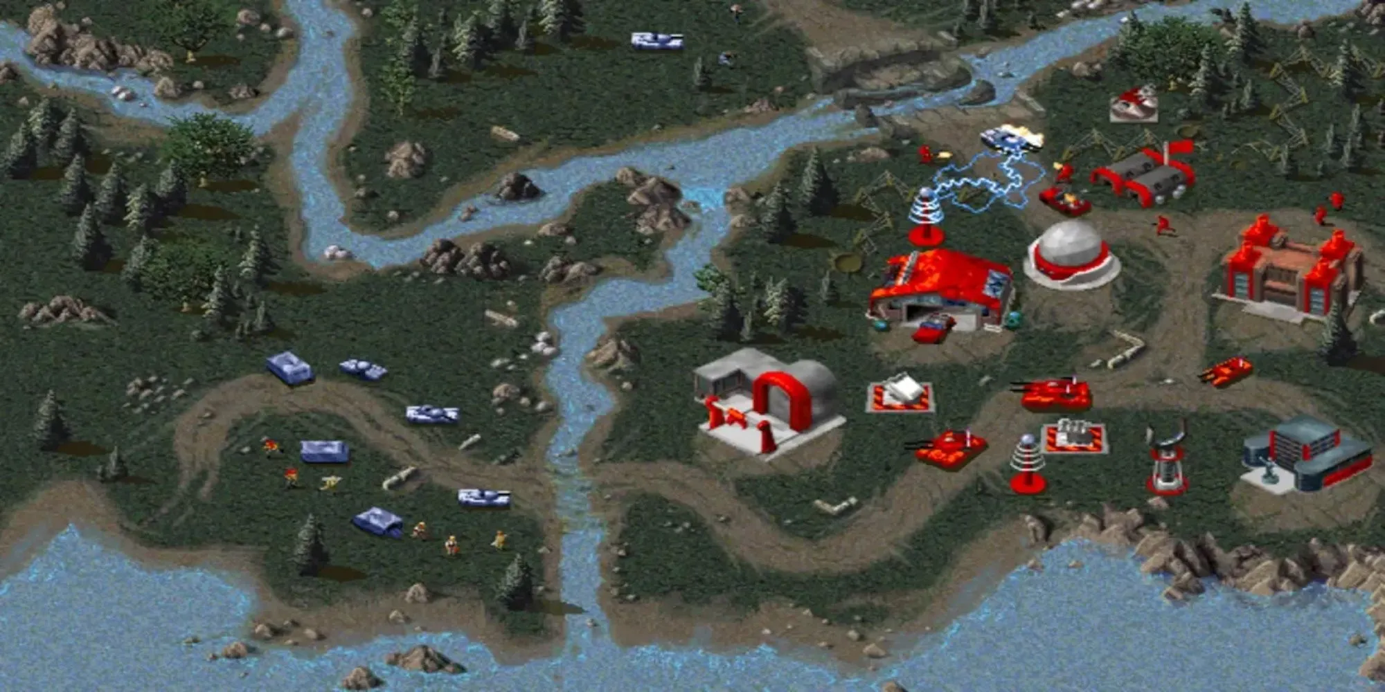 Hình ảnh xe tăng và lính trong game chiến thuật Command and Conquer Red Alert trên PS1