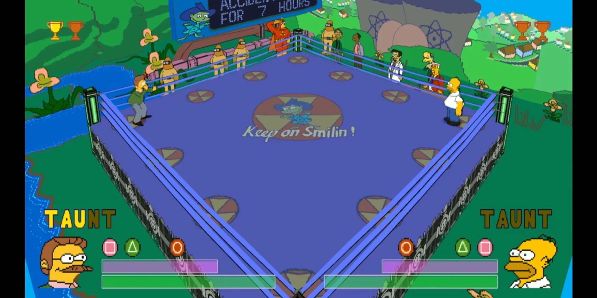 Homer đấu Flanders trong The Simpsons Wrestling