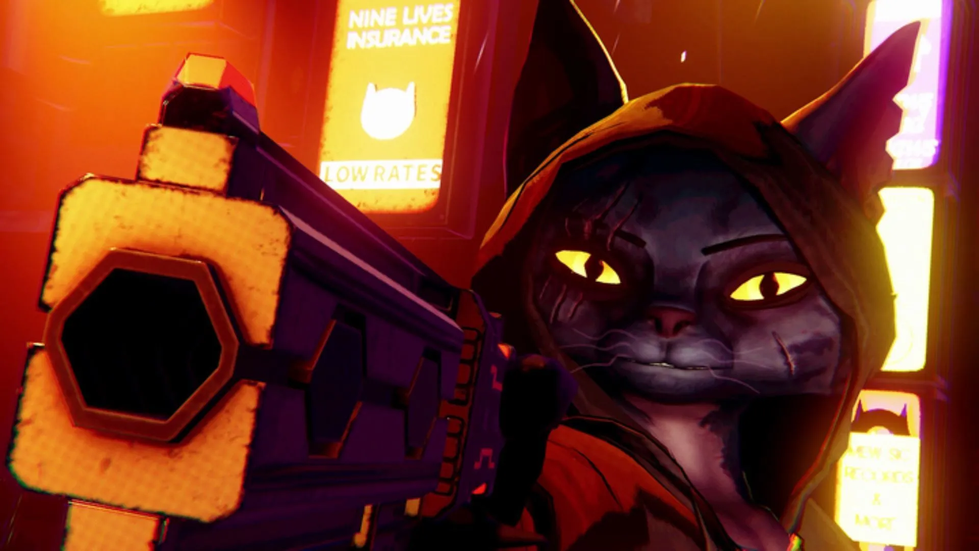 Hugh, nhân vật mèo sát thủ trong game Cat Assassin cầm súng