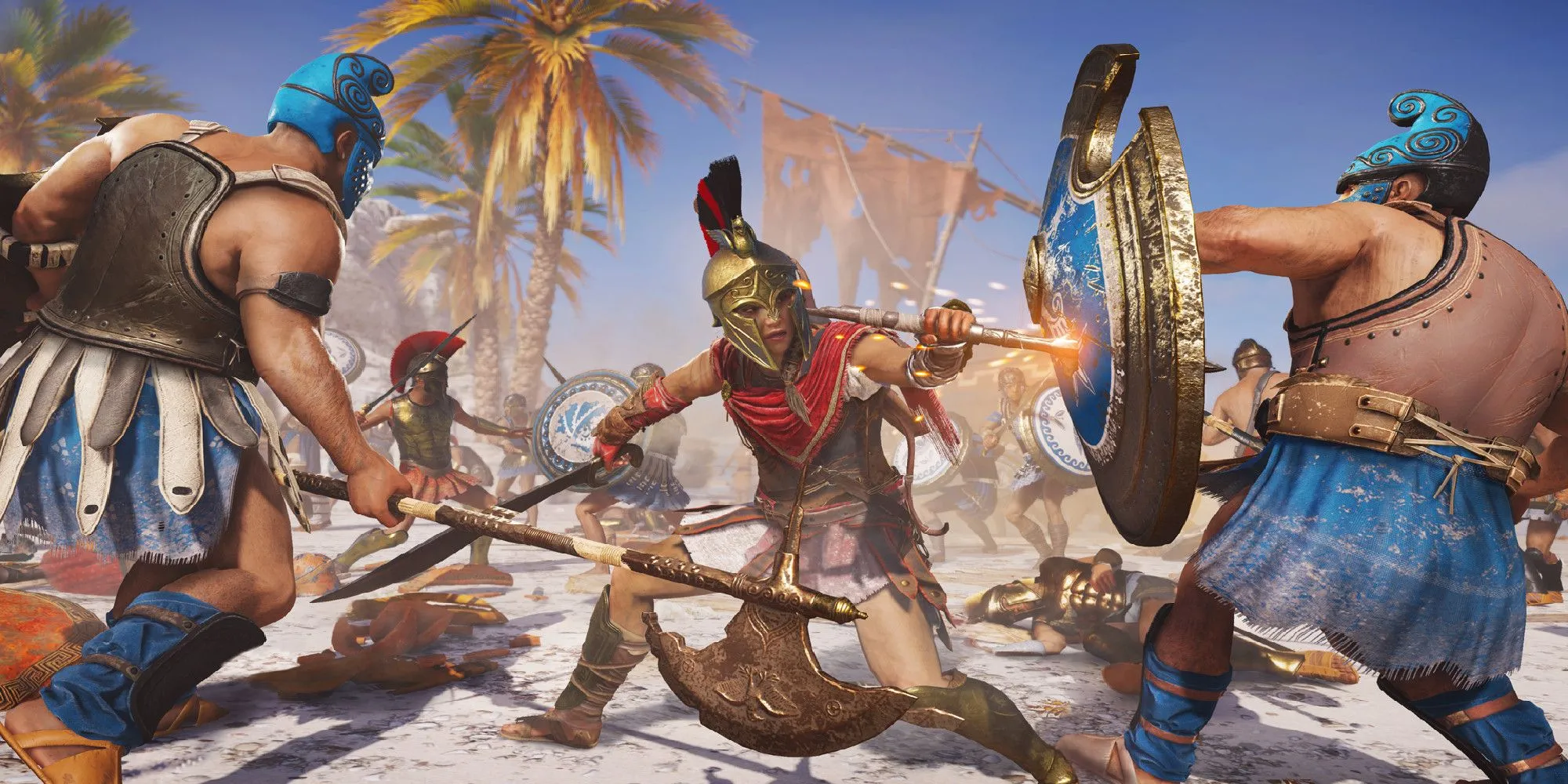 Kassandra trong Assassin's Creed Odyssey chiến đấu với kẻ thù