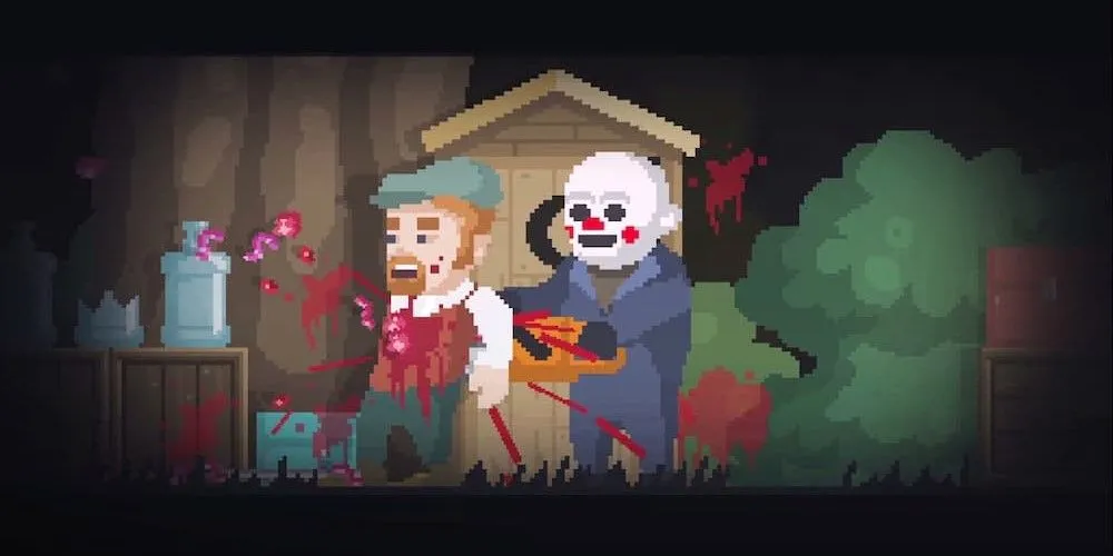 Kẻ đeo mặt nạ sử dụng cưa máy để sát hại nạn nhân trong game kinh dị pixel The Happyhills Homicide