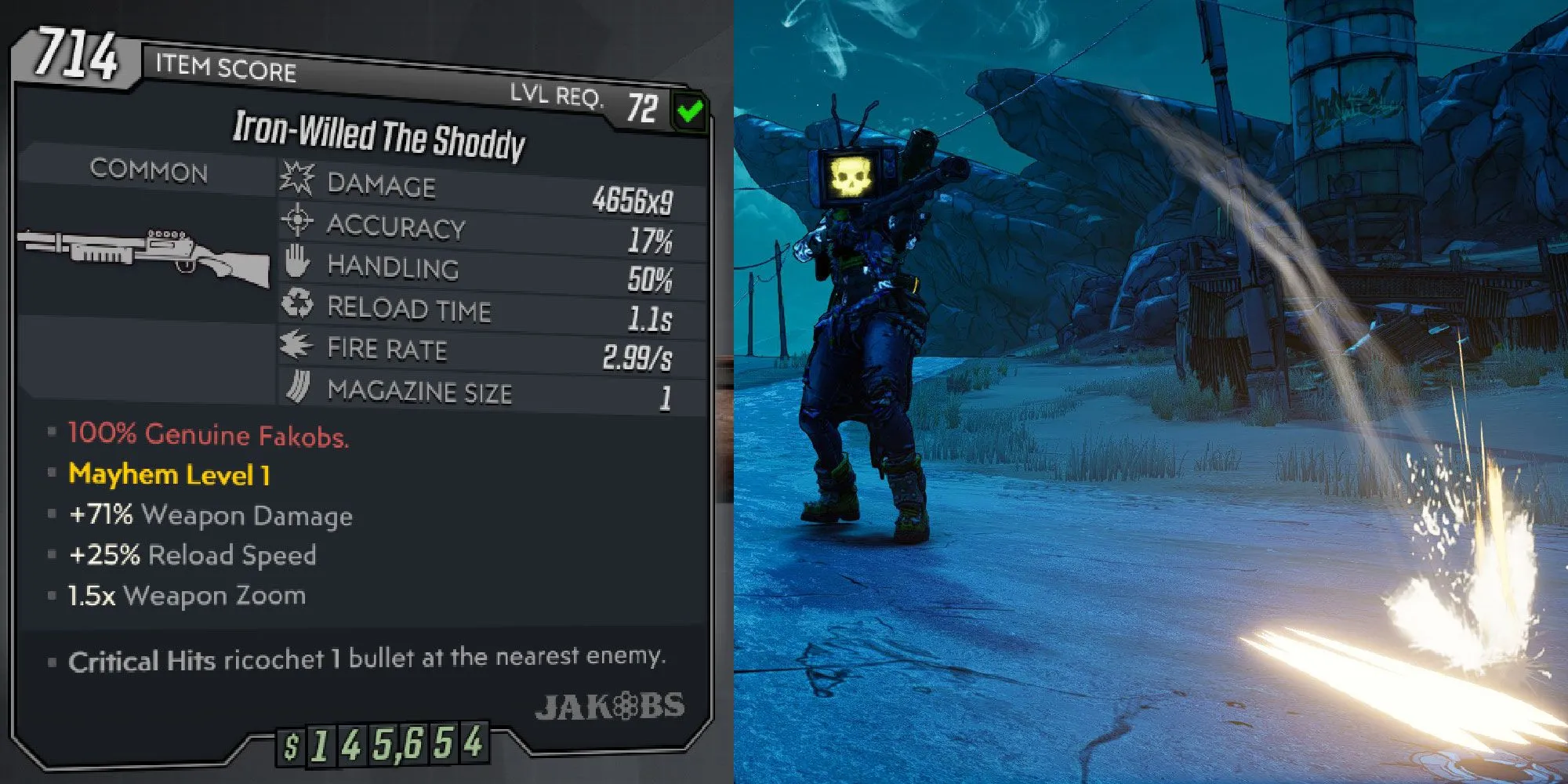 Khẩu shotgun The Shoddy với đạn chỉ rơi xuống chân trong Borderlands 3