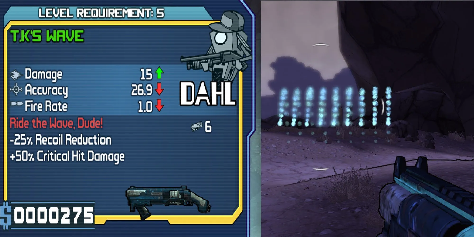 Khẩu shotgun T.K.'s Wave với luồng đạn lượn sóng trong Borderlands 1