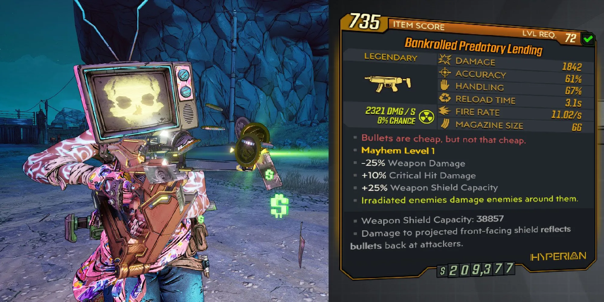 Khẩu SMG Predatory Lending sử dụng tiền làm đạn trong Borderlands 3