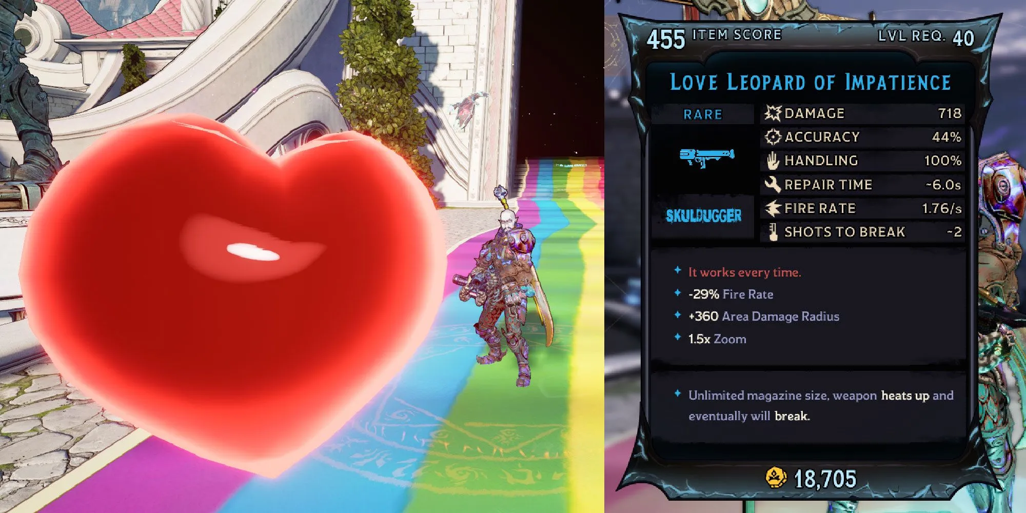 Khẩu súng phóng lựu Love Leopard bắn ra lựu đạn hình trái tim trong Tiny Tina's Wonderlands