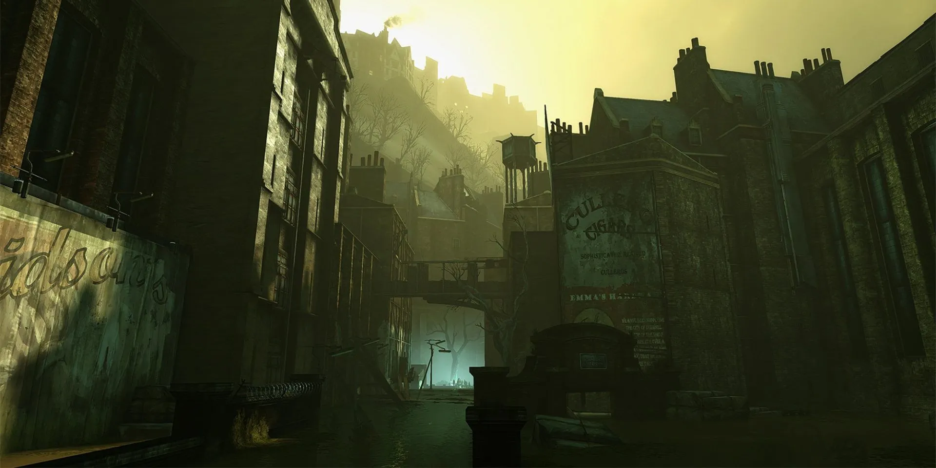 Khu vực Flooded District trong Dishonored với kiến trúc gothic pha trộn công nghệ dùng dầu cá voi