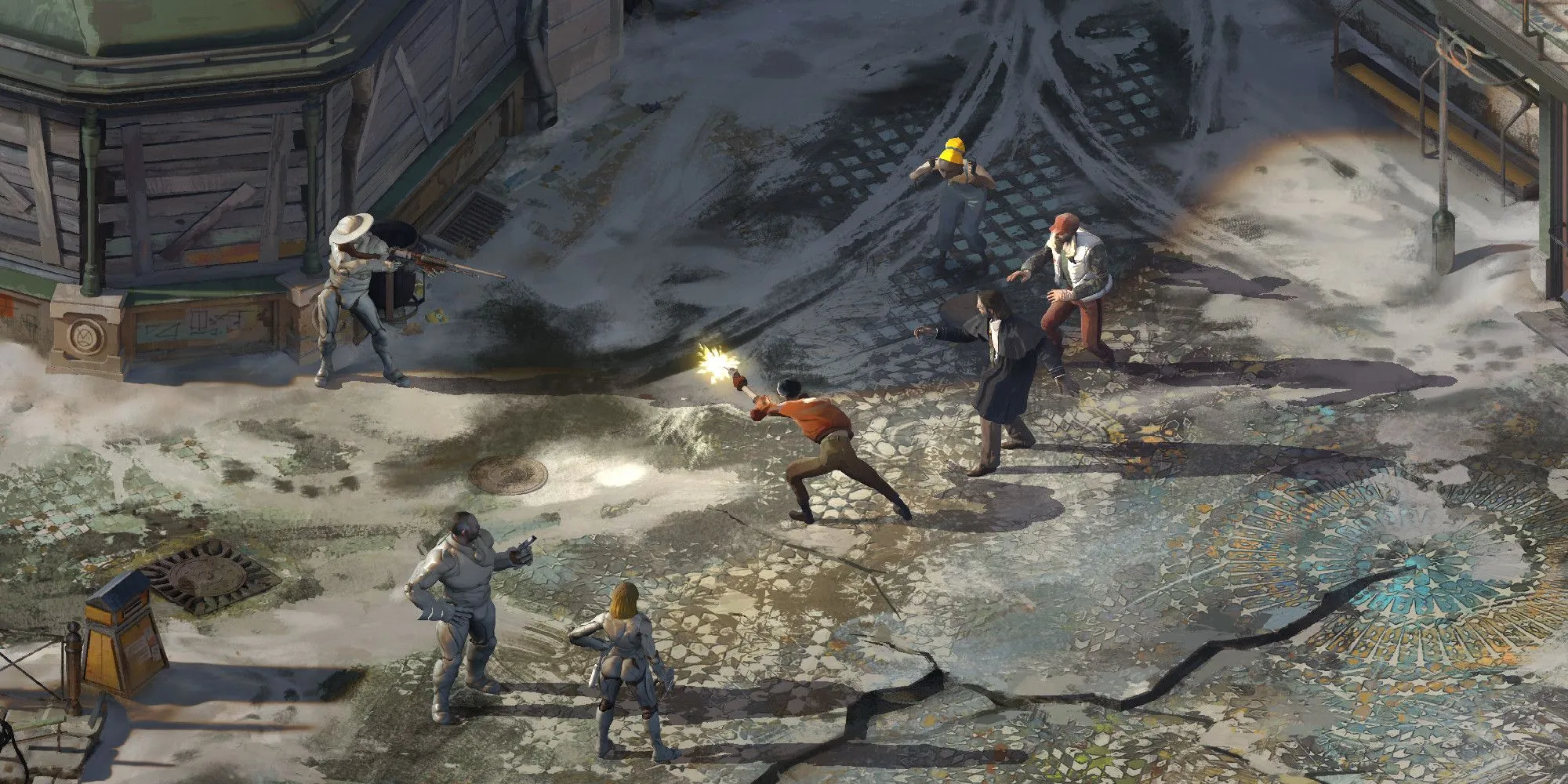 Khung cảnh từ game RPG Disco Elysium, nổi tiếng với cốt truyện phức tạp và chủ đề về sự kiên cường.