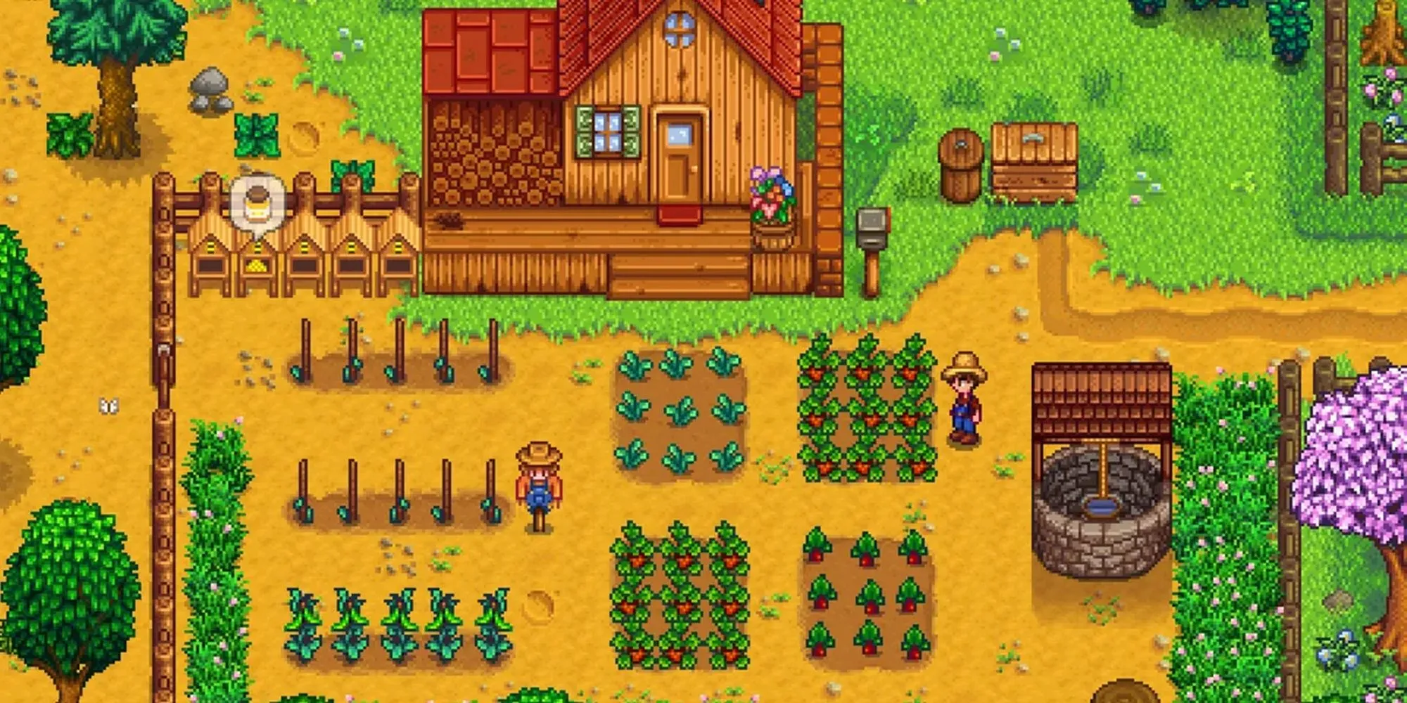 Khuôn viên trang trại xanh mướt sau những mùa vụ trong game nông trại mô phỏng đời sống Stardew Valley của Eric Barone ConcernedApe