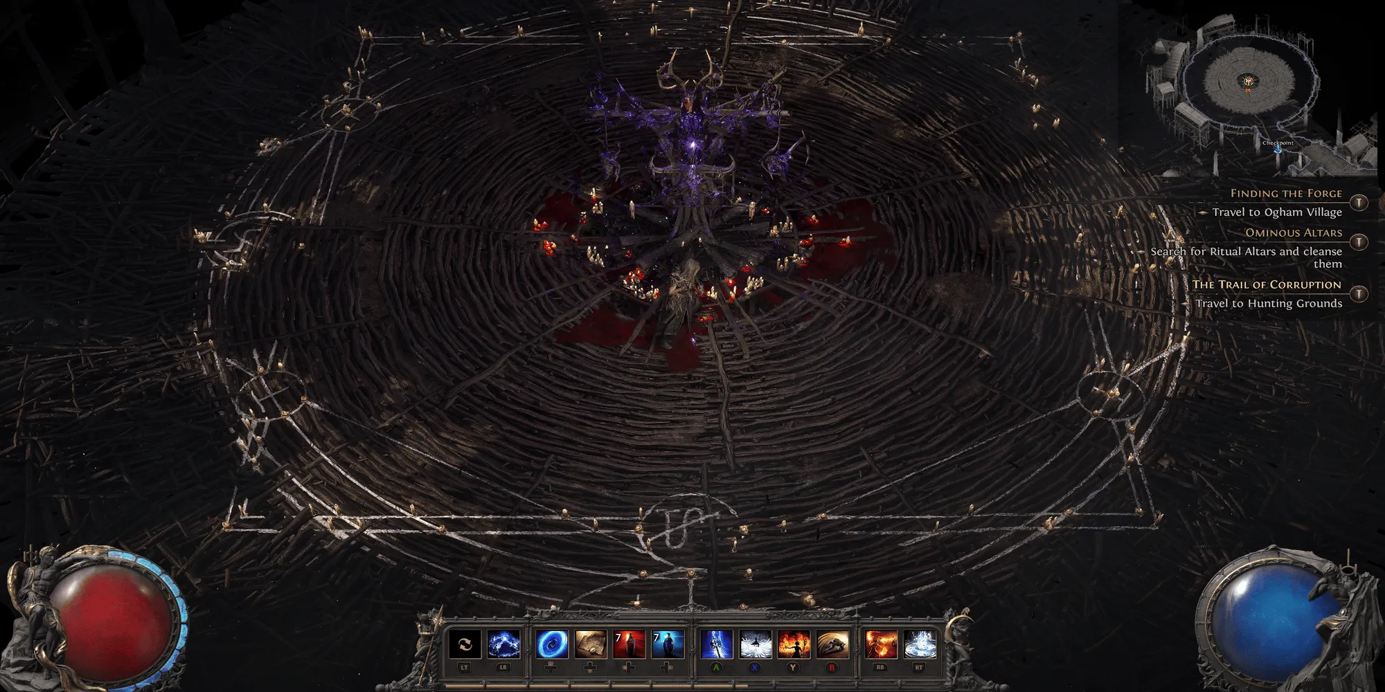 King in the Mists sử dụng năng lượng linh hồn tấn công người chơi trong Path of Exile 2 Act 1
