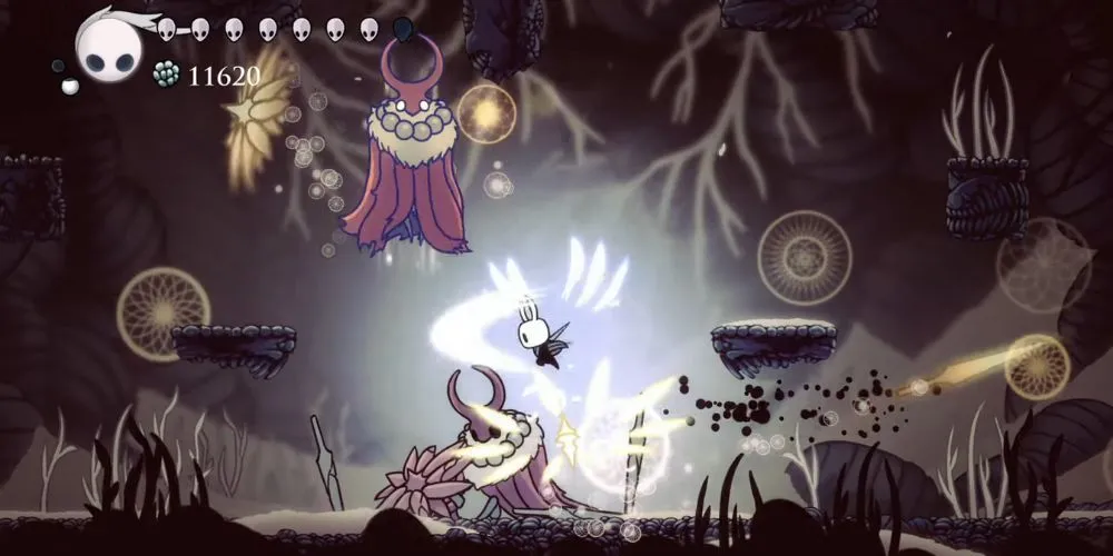 Knight chiến đấu với boss Markoth trong Hollow Knight