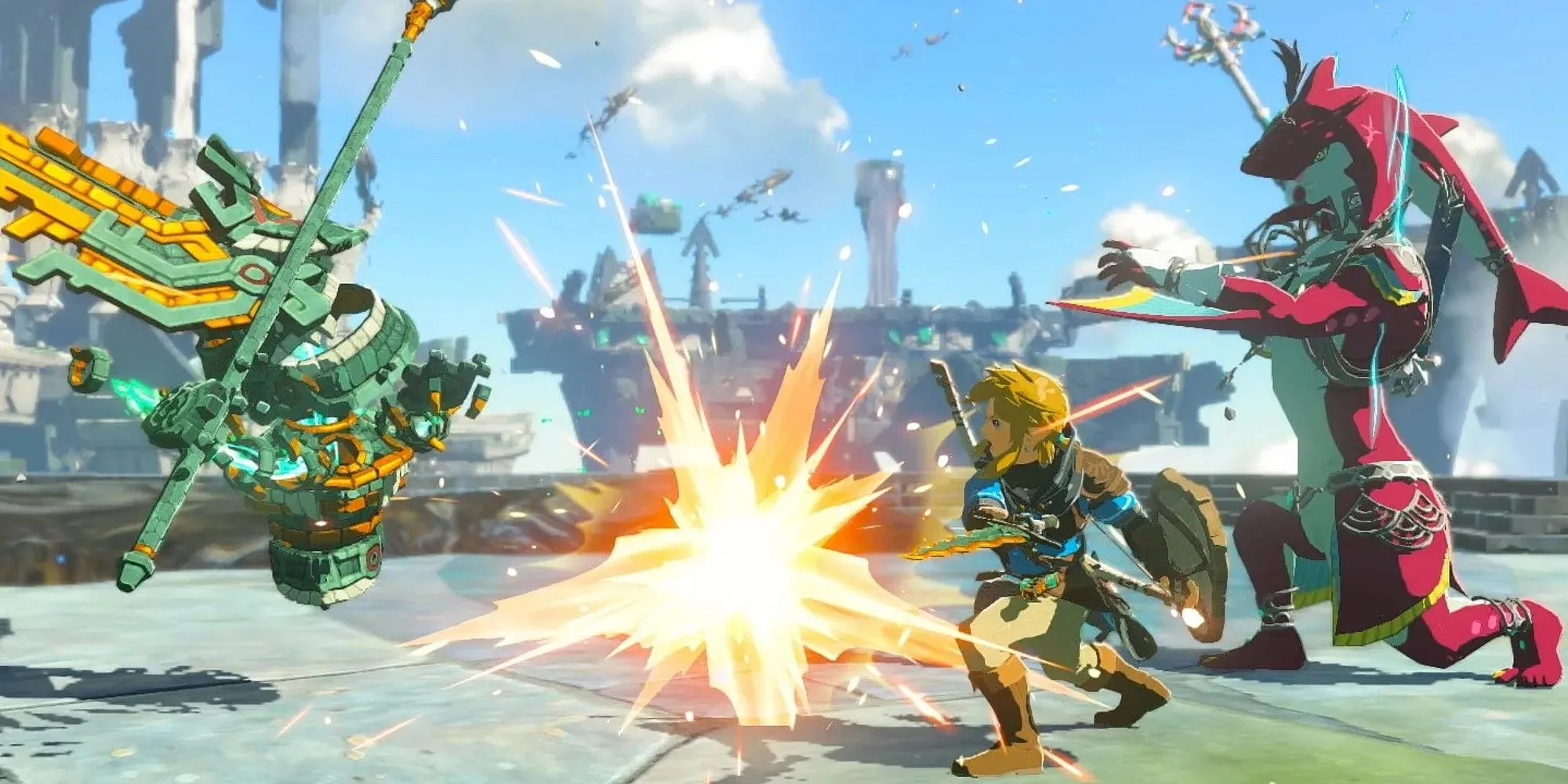 Link đối đầu với kẻ thù trong game The Legend of Zelda: Tears of the Kingdom