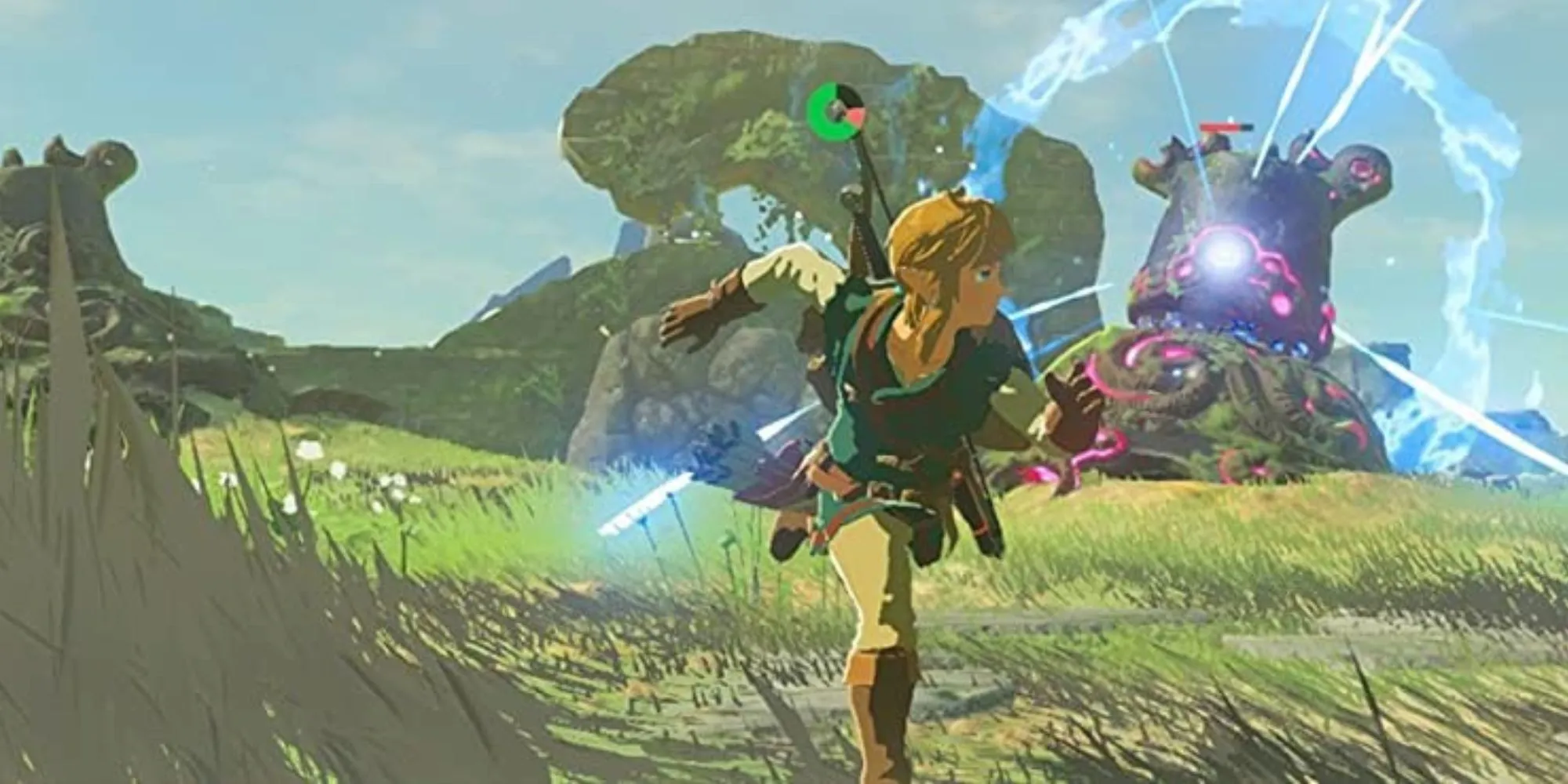 Link né tránh Vệ Binh tấn công, một thử thách đặc trưng trong The Legend of Zelda: Breath of the Wild