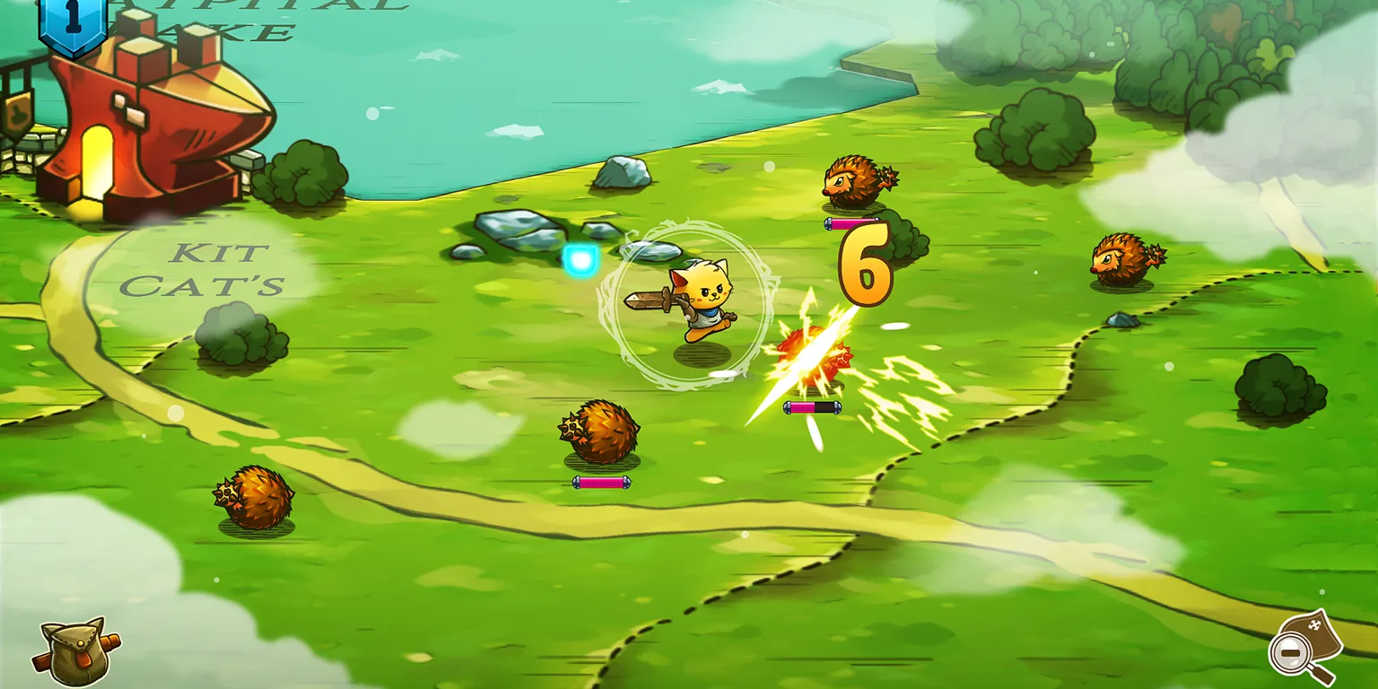 Màn hình chiến đấu trong game Cat Quest, nhân vật mèo sử dụng phép thuật