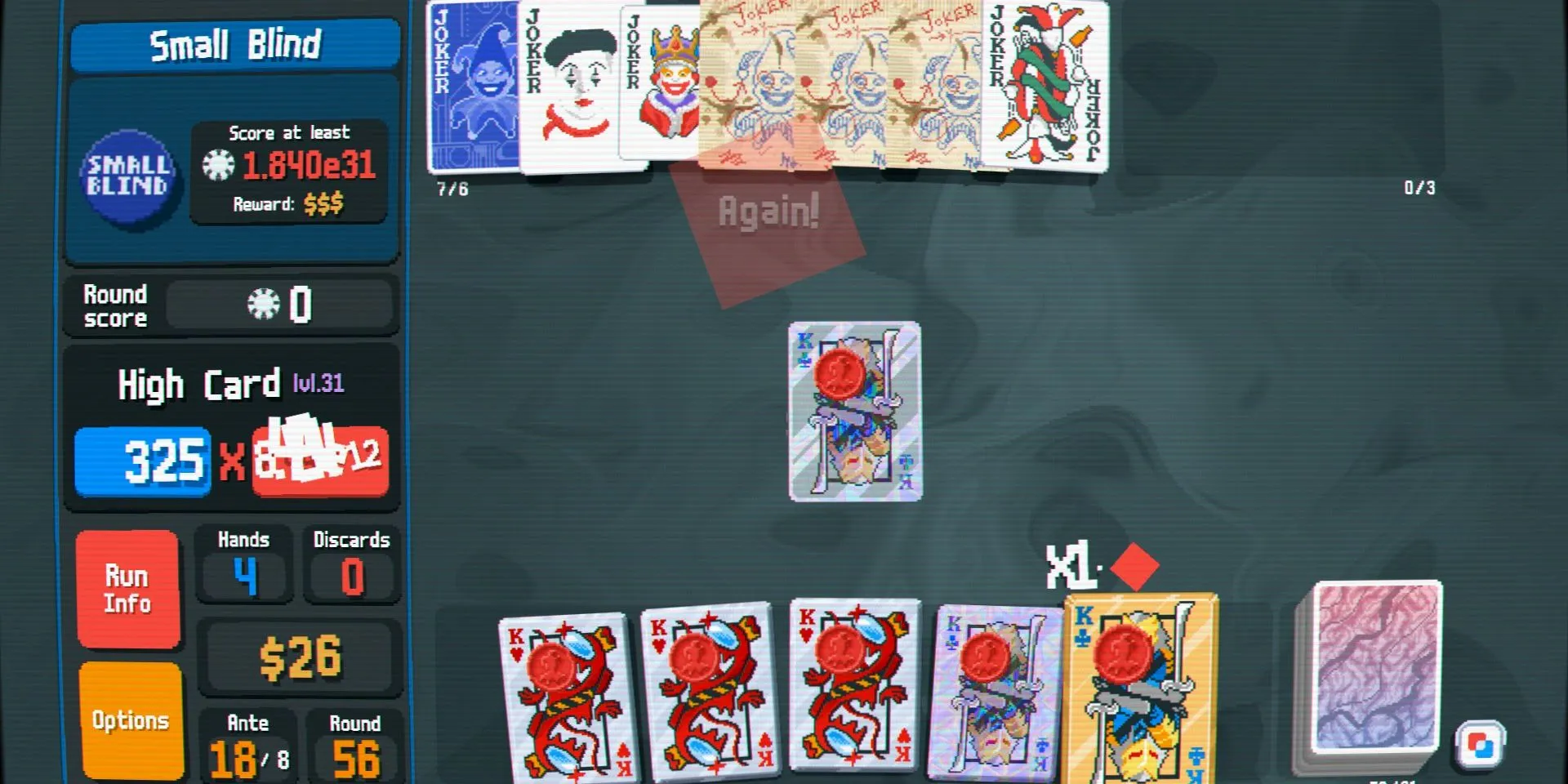 Màn hình game Balatro hiển thị seed Not So Legendary (2UULTGL9) chiến lược không cần Joker Legendary