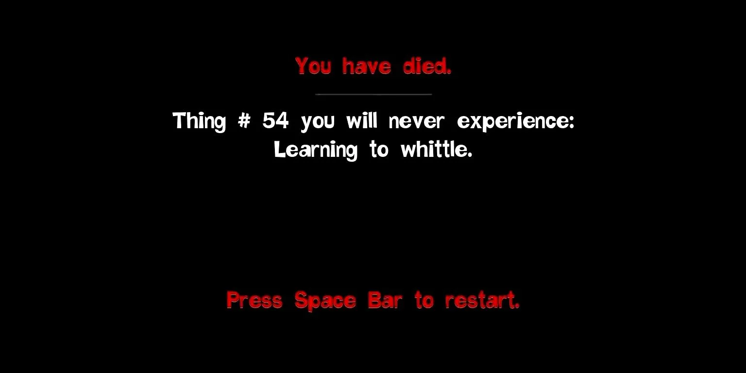 Màn hình game over trong Quantum Conundrum hiển thị danh sách &quot;Những Điều Bạn Sẽ Không Bao Giờ Trải Nghiệm&quot;