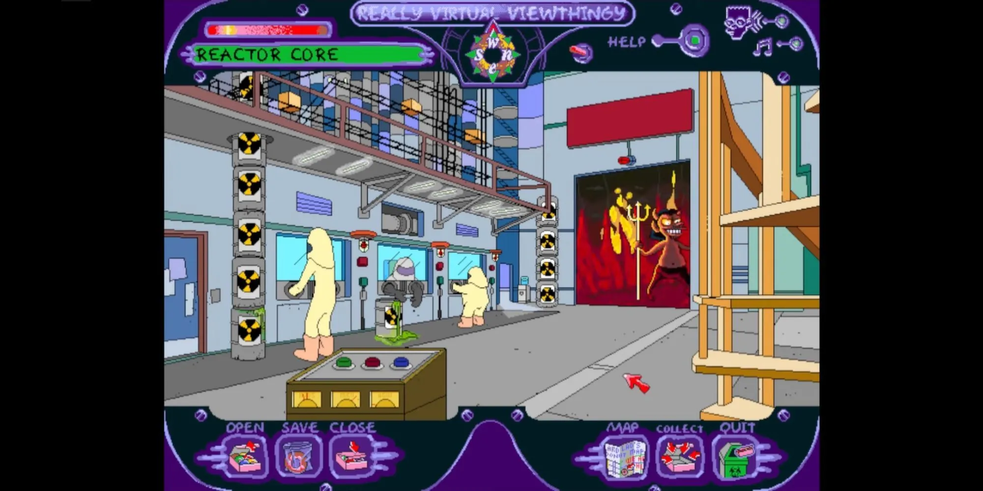 Màn hình game Virtual Springfield năm 1997 hiển thị một khu vực trong thị trấn Springfield