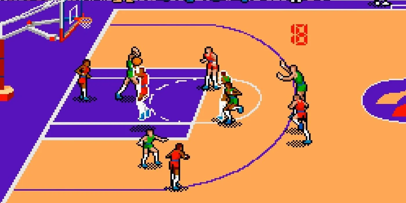 Màn hình gameplay của Double Dribble, game bóng rổ kinh điển của Konami