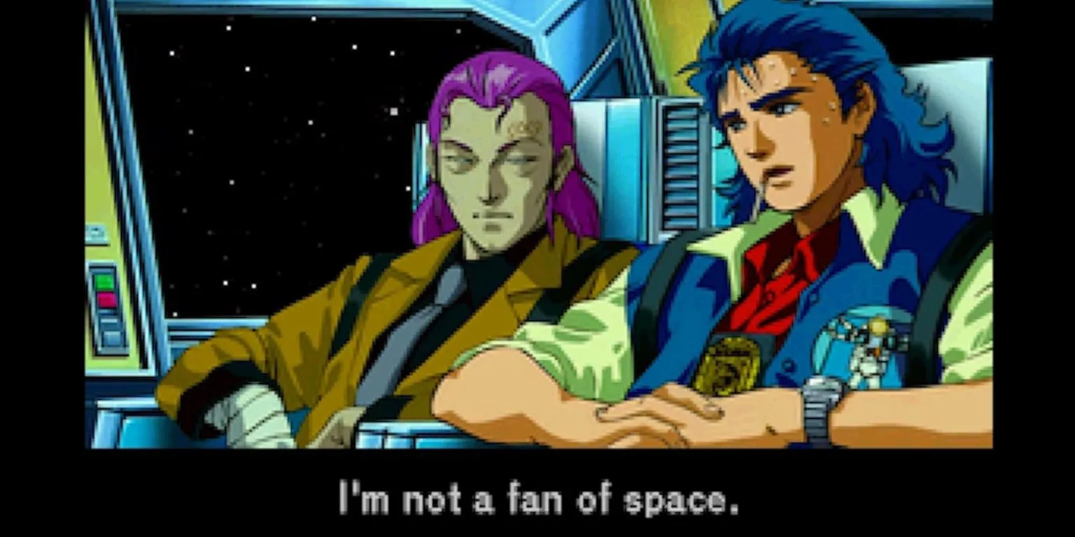 Màn hình gameplay của Policenauts, visual novel khoa học viễn tưởng của Hideo Kojima