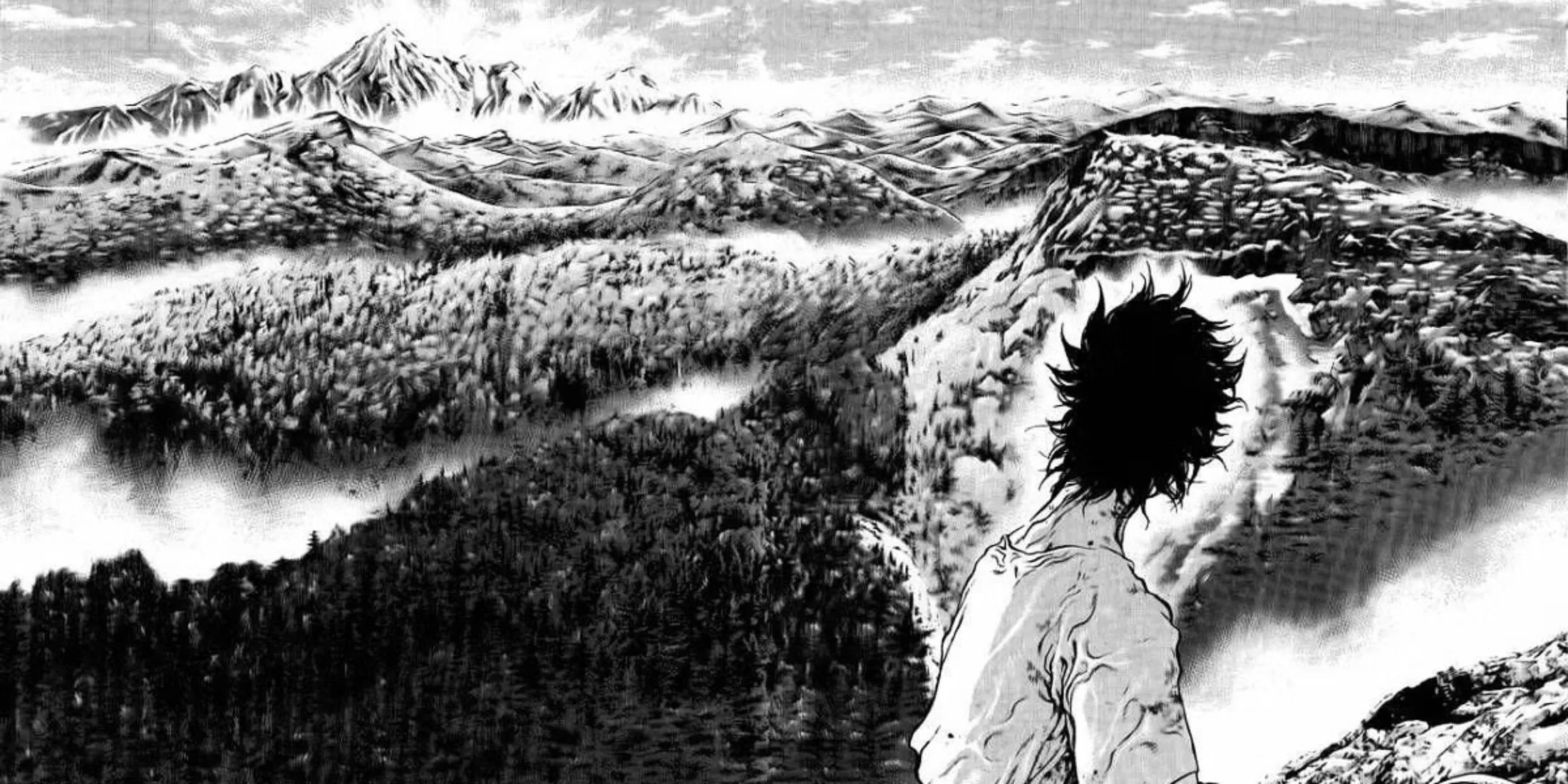 Minh họa từ manga The Climber (Kokou no Hito), khắc họa nhân vật Buntaro Mori trên núi