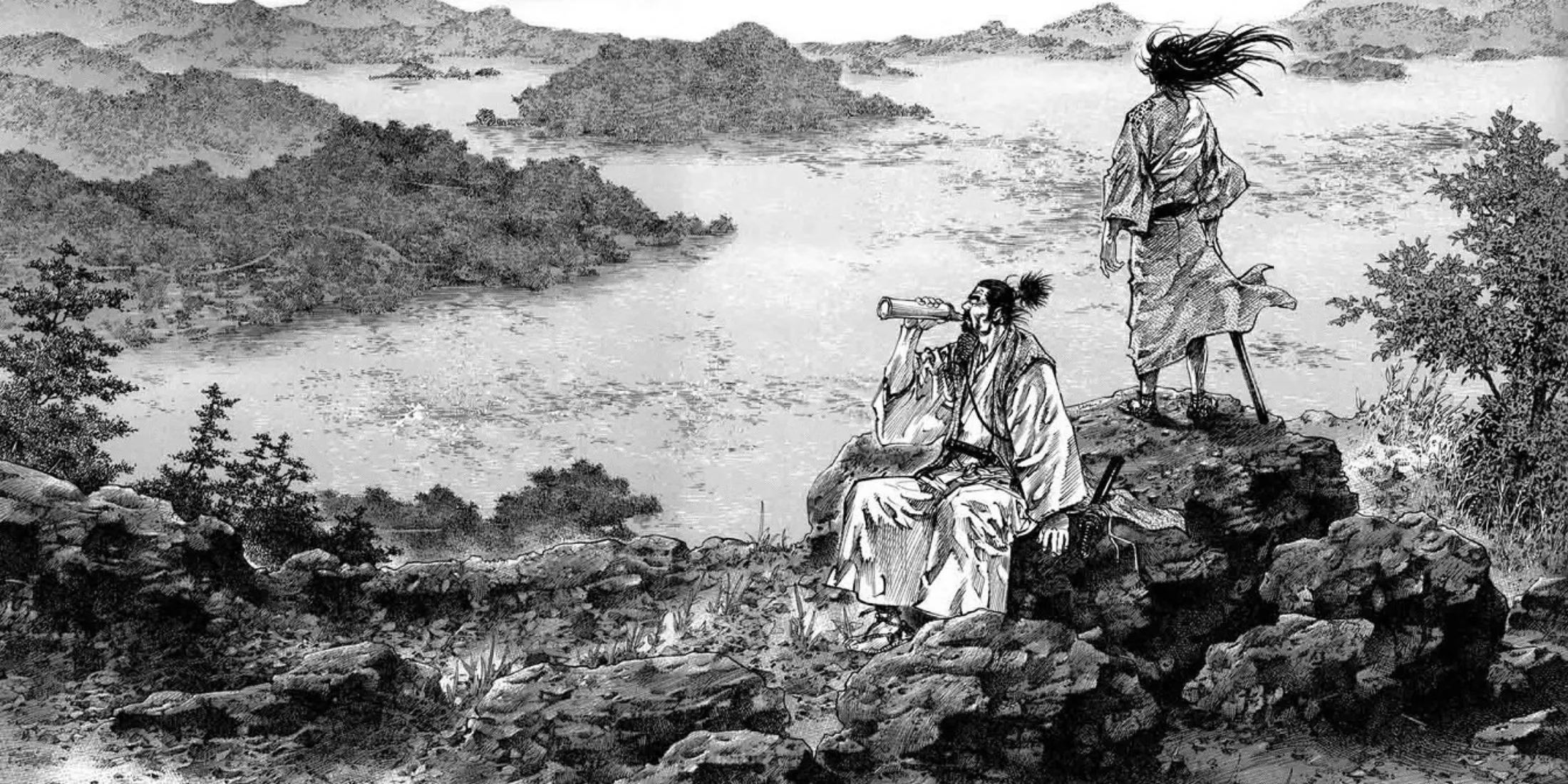 Minh họa tuyệt đẹp từ manga Vagabond của Takehiko Inoue, khắc họa kiếm sĩ Miyamoto Musashi
