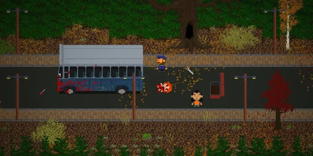Một cảnh bất ngờ khi nhân vật bị xe buýt đâm trong game mô phỏng đời sống đen tối Lakeview Valley