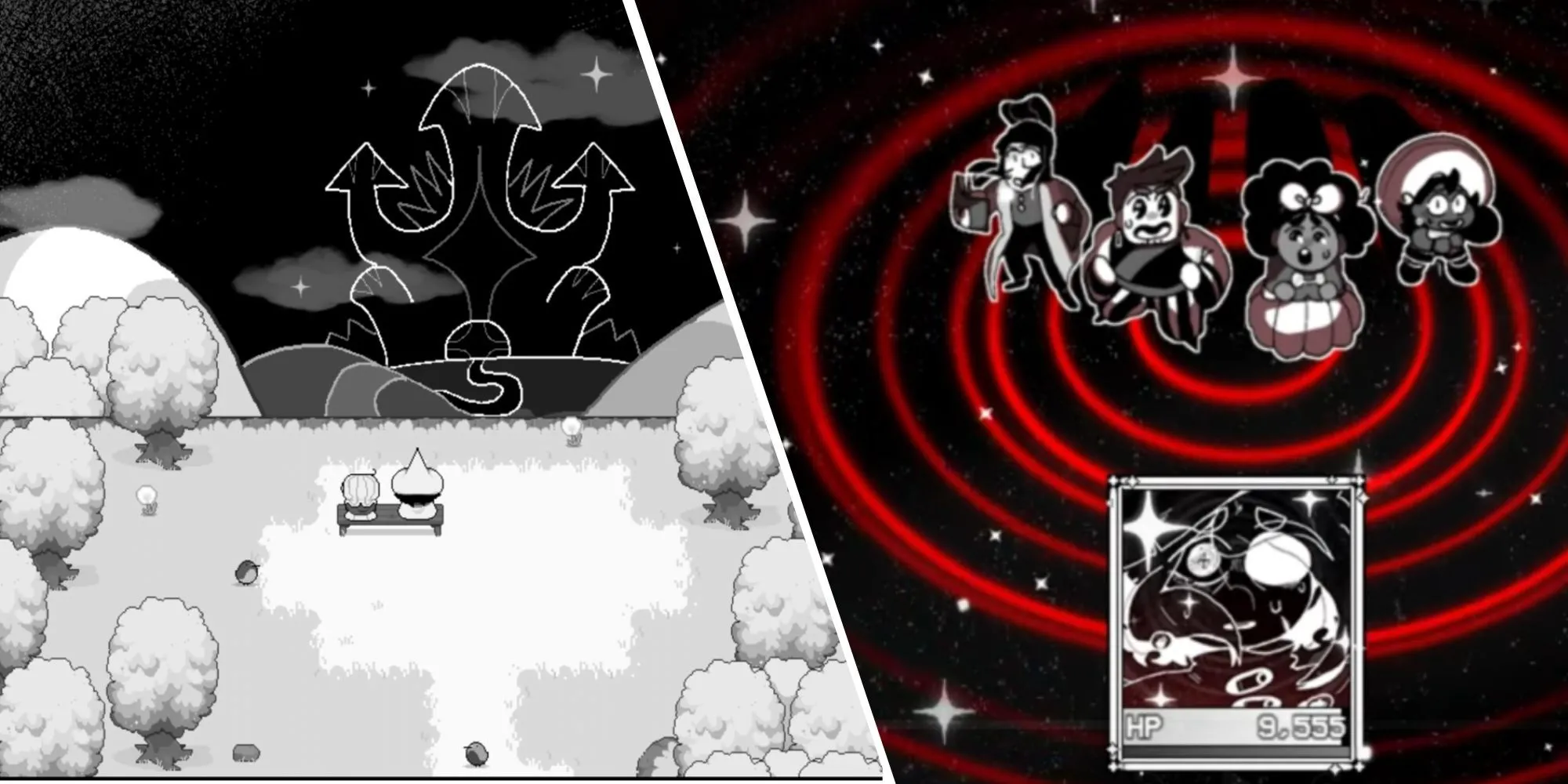 Một cảnh trong game In Stars and Time khi gameplay thay đổi thành giải đố lặp thời gian.