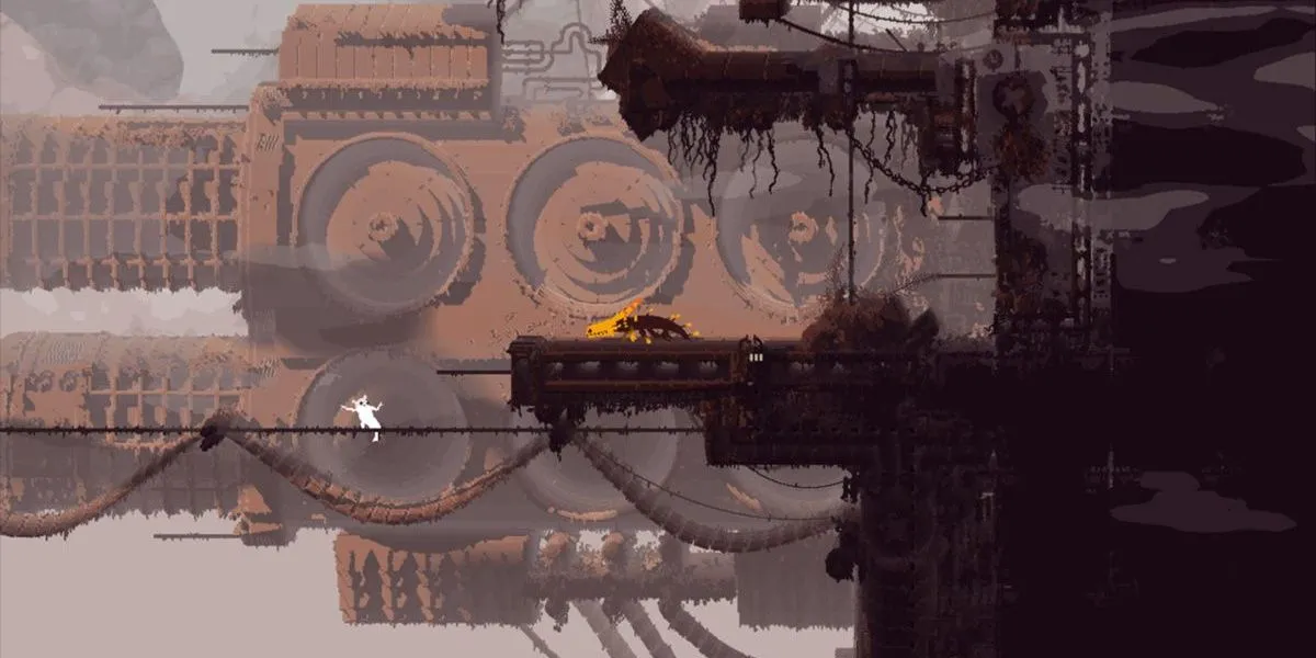 Một con Thằn lằn màu cam, kẻ thù trong game Rain World