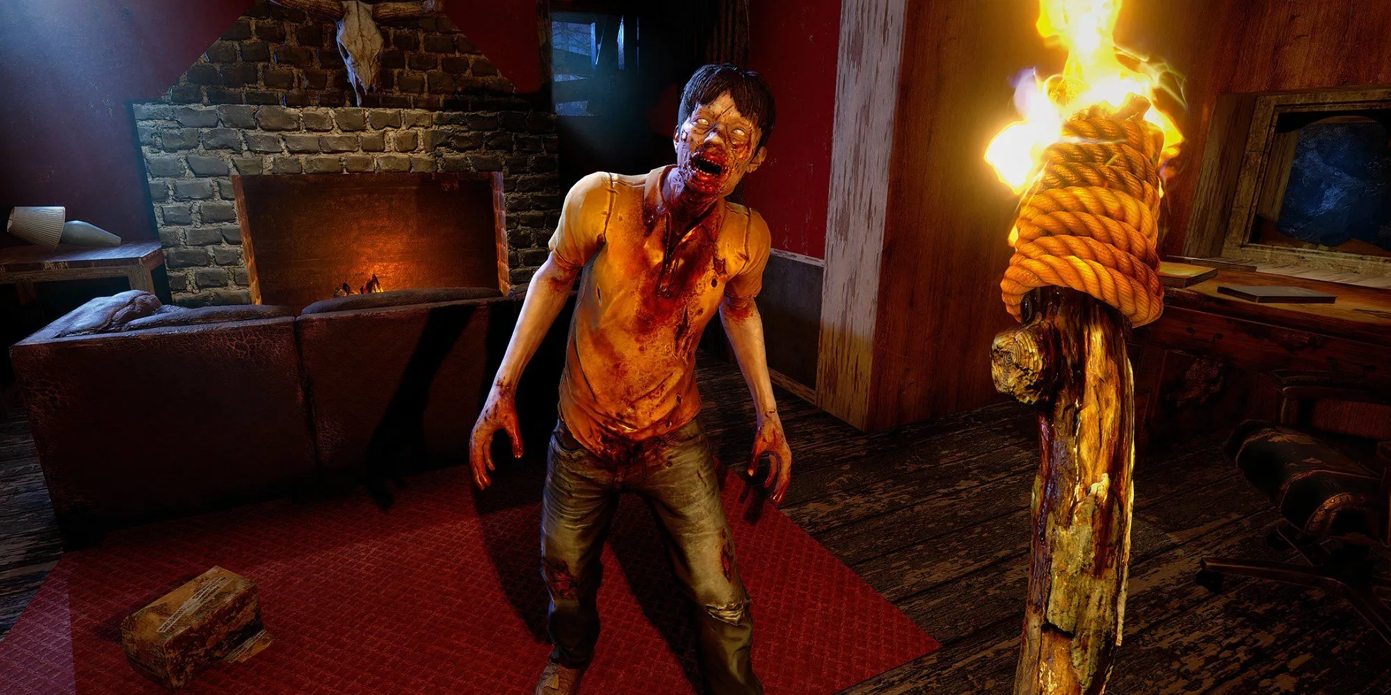 Một game thủ đang khám phá khu vực nhà hoang trong 7 Days to Die, game FPS sinh tồn