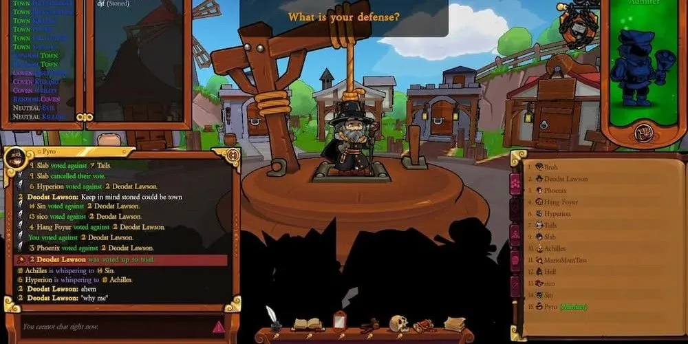Một người chơi bị đưa lên giá treo cổ trong game suy luận xã hội Town of Salem 2