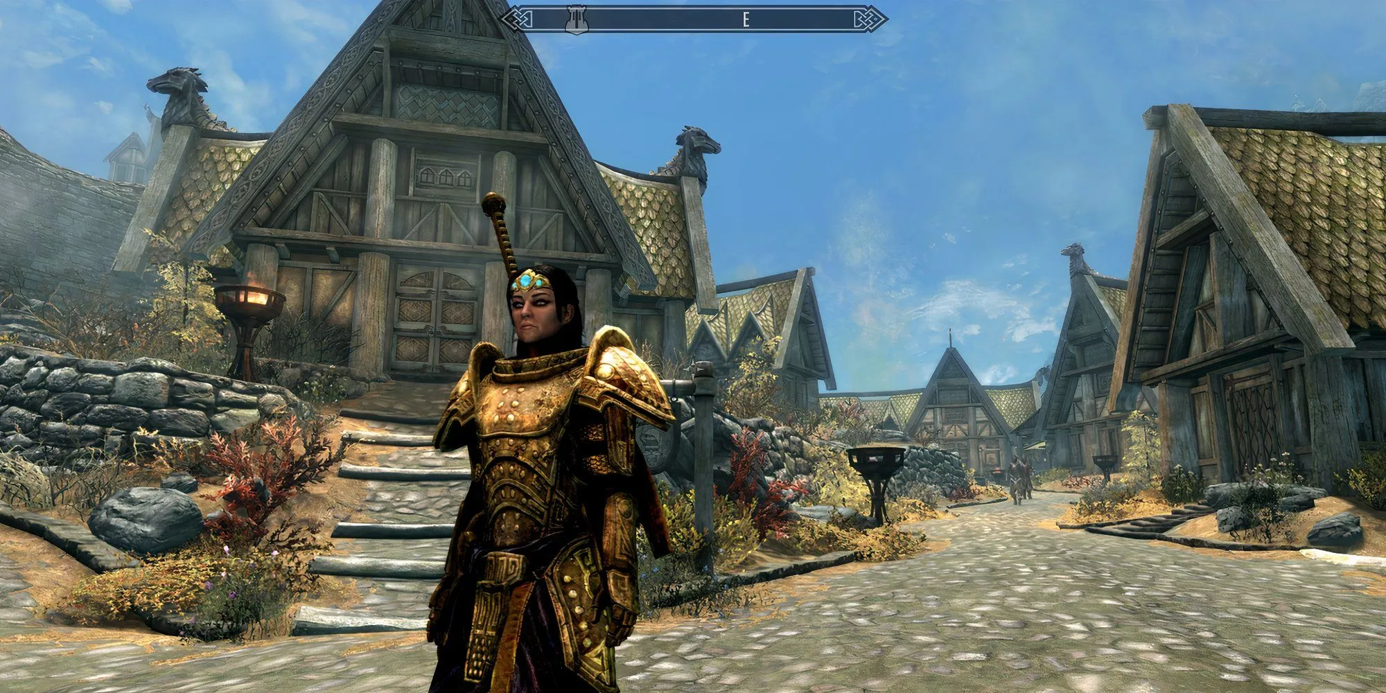 Một nhân vật mặc bộ giáp Dwemer nặng nề trong Skyrim