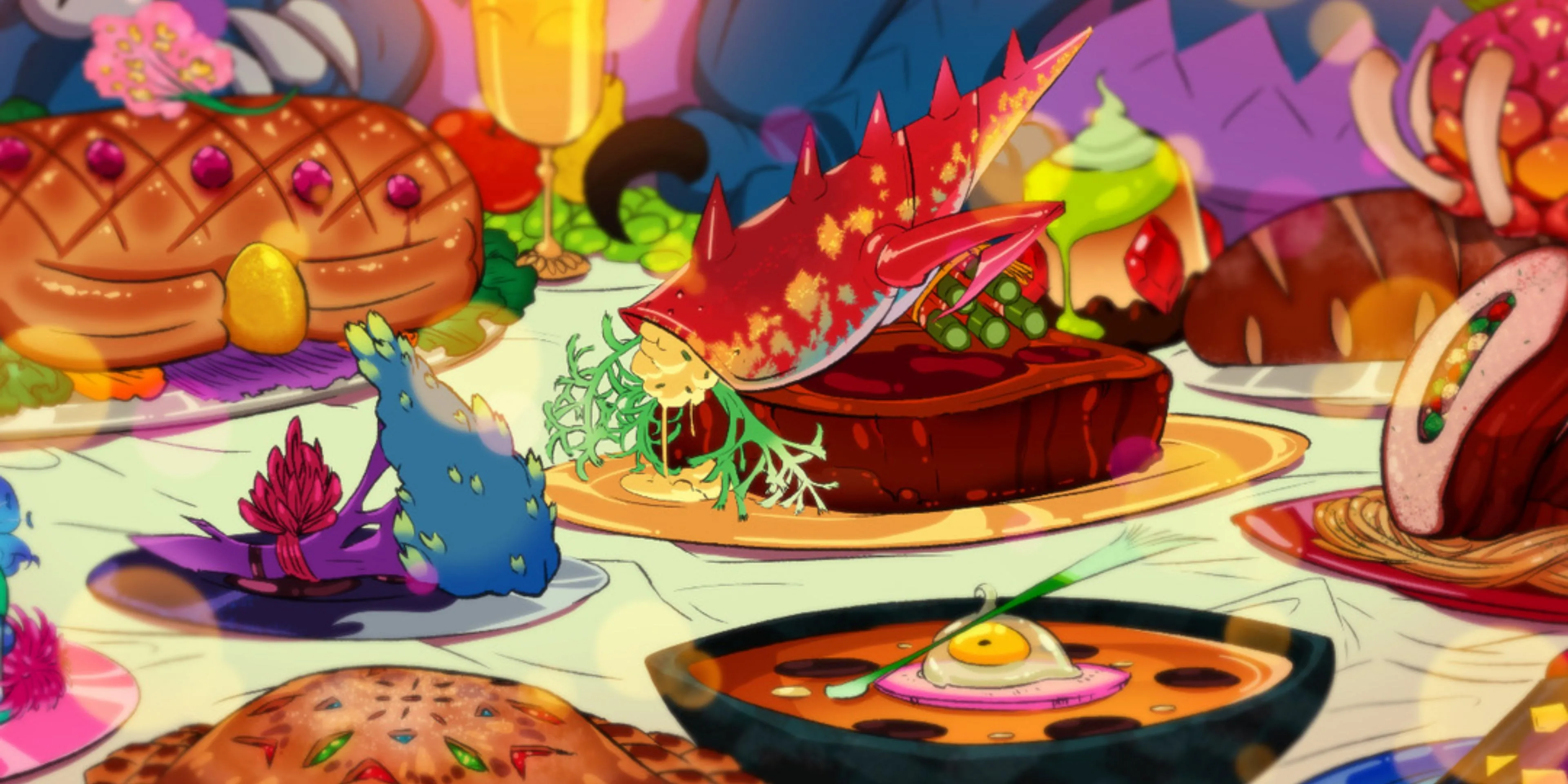 Một số món ăn đầy màu sắc và hấp dẫn được trình bày trong game Battle Chef Brigade