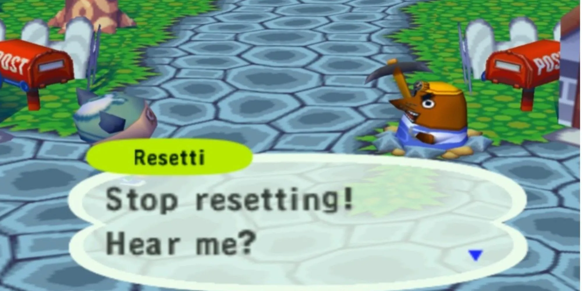 Mr. Resetti cằn nhằn người chơi trong Animal Crossing