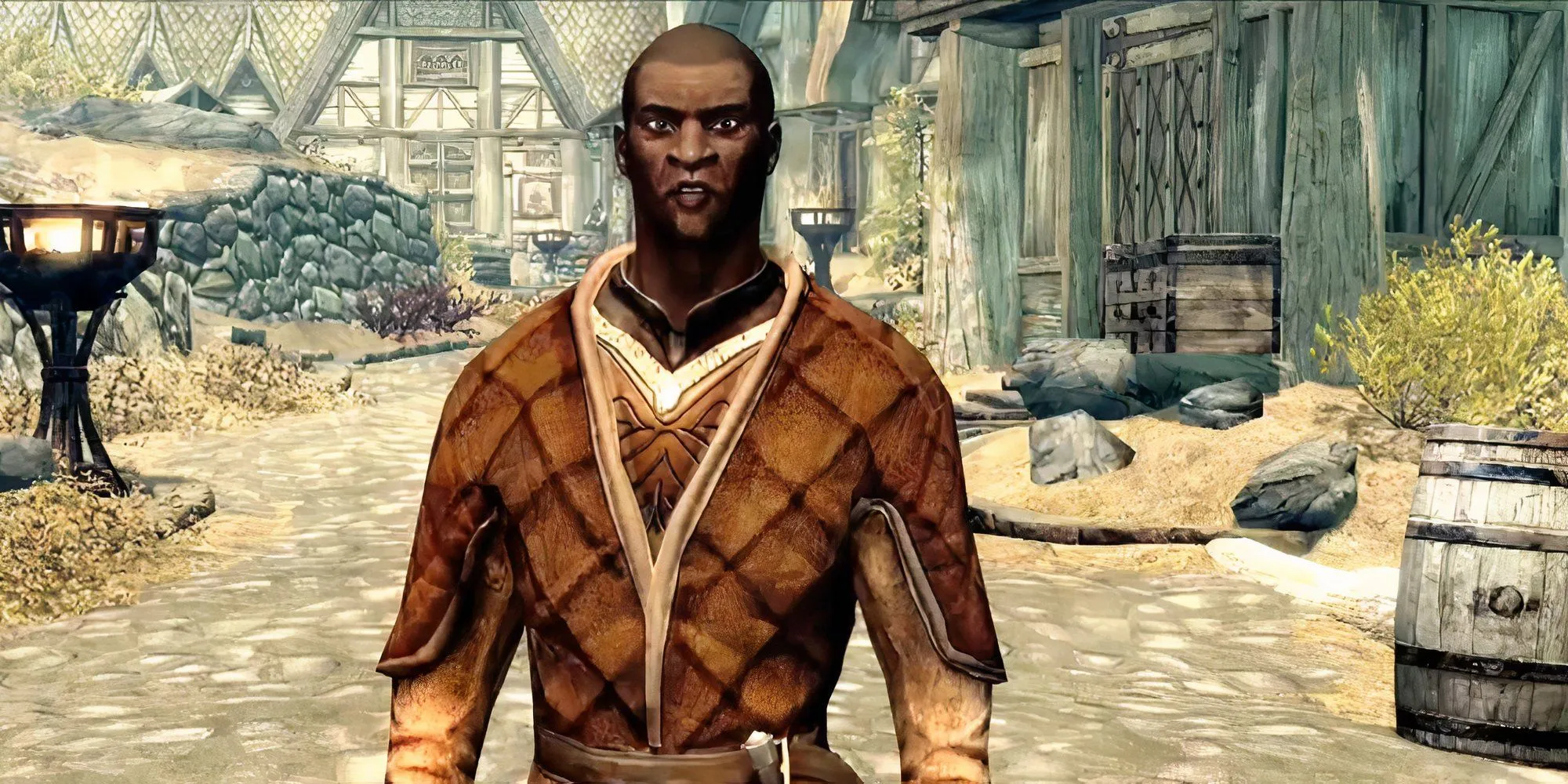 Nazeem từ Elder Scrolls V Skyrim đứng ngoài đường phố