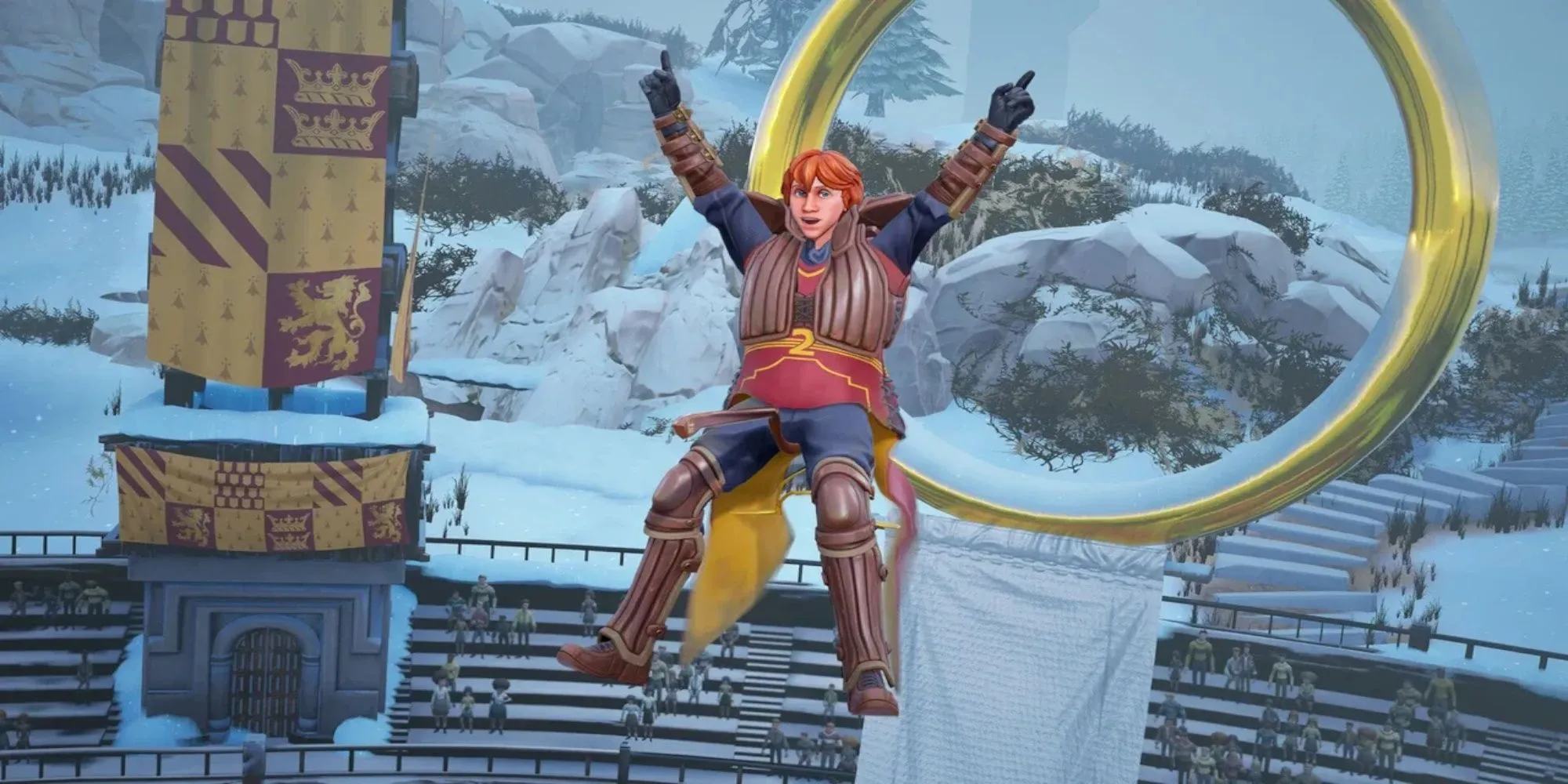 Người chơi bay trên chổi trong đấu trường Quidditch