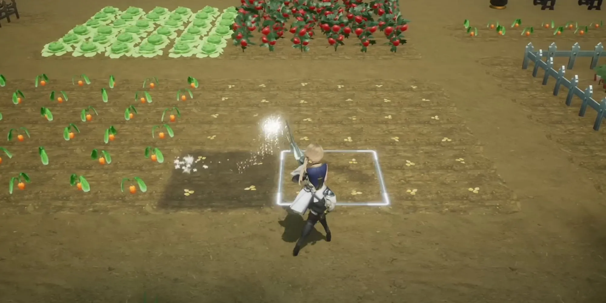 Người chơi đang trồng trọt trong Harvestella, game kết hợp JRPG và mô phỏng nông trại