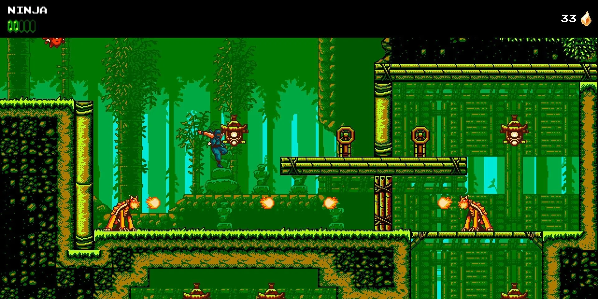 Người chơi né tránh các quả cầu lửa bằng kỹ năng nhảy tường trong game The Messenger