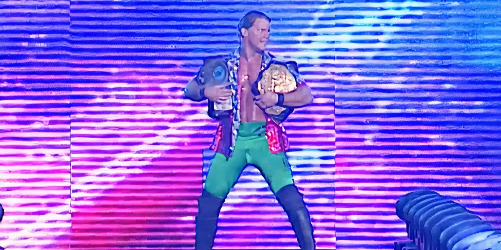 Nhà vô địch WWF Không thể Tranh cãi Chris Jericho tiến vào sân khấu trong WrestleMania X-8.