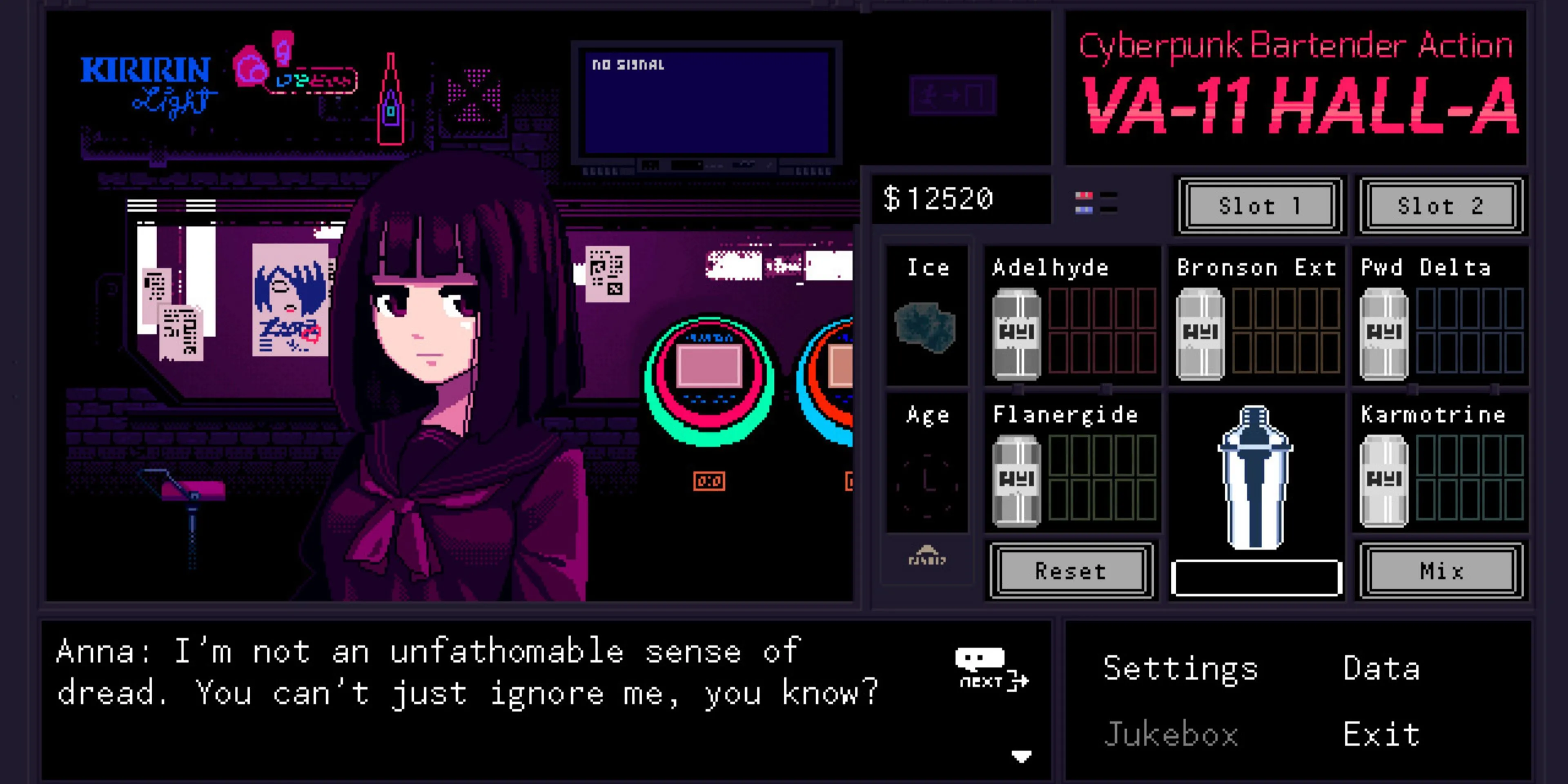 Nhân vật Anna tại quầy bar trong VA-11 Hall-A