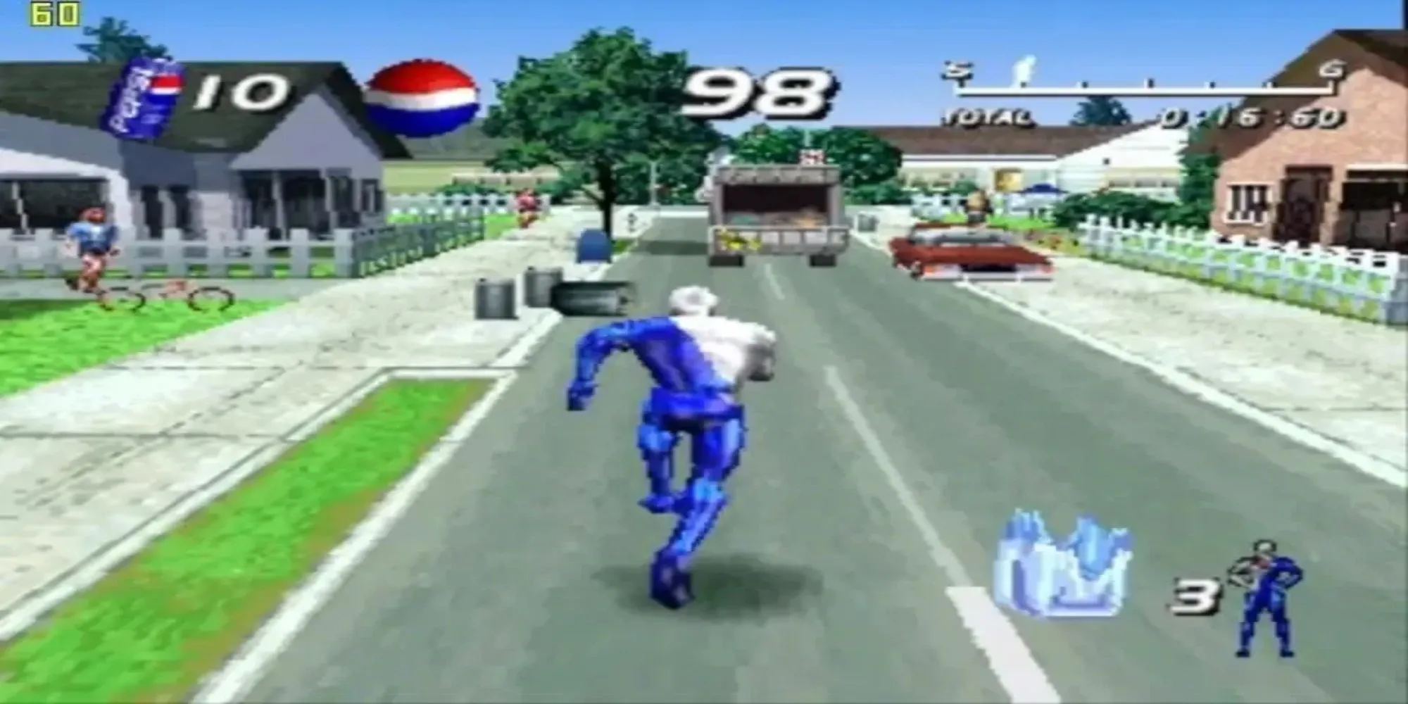 Nhân vật biểu tượng Pepsi Man trong tựa game chạy bất tận độc đáo trên PS1
