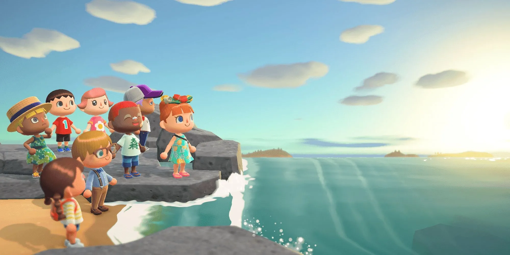Nhân vật câu cá bên bờ biển trong Animal Crossing New Horizons
