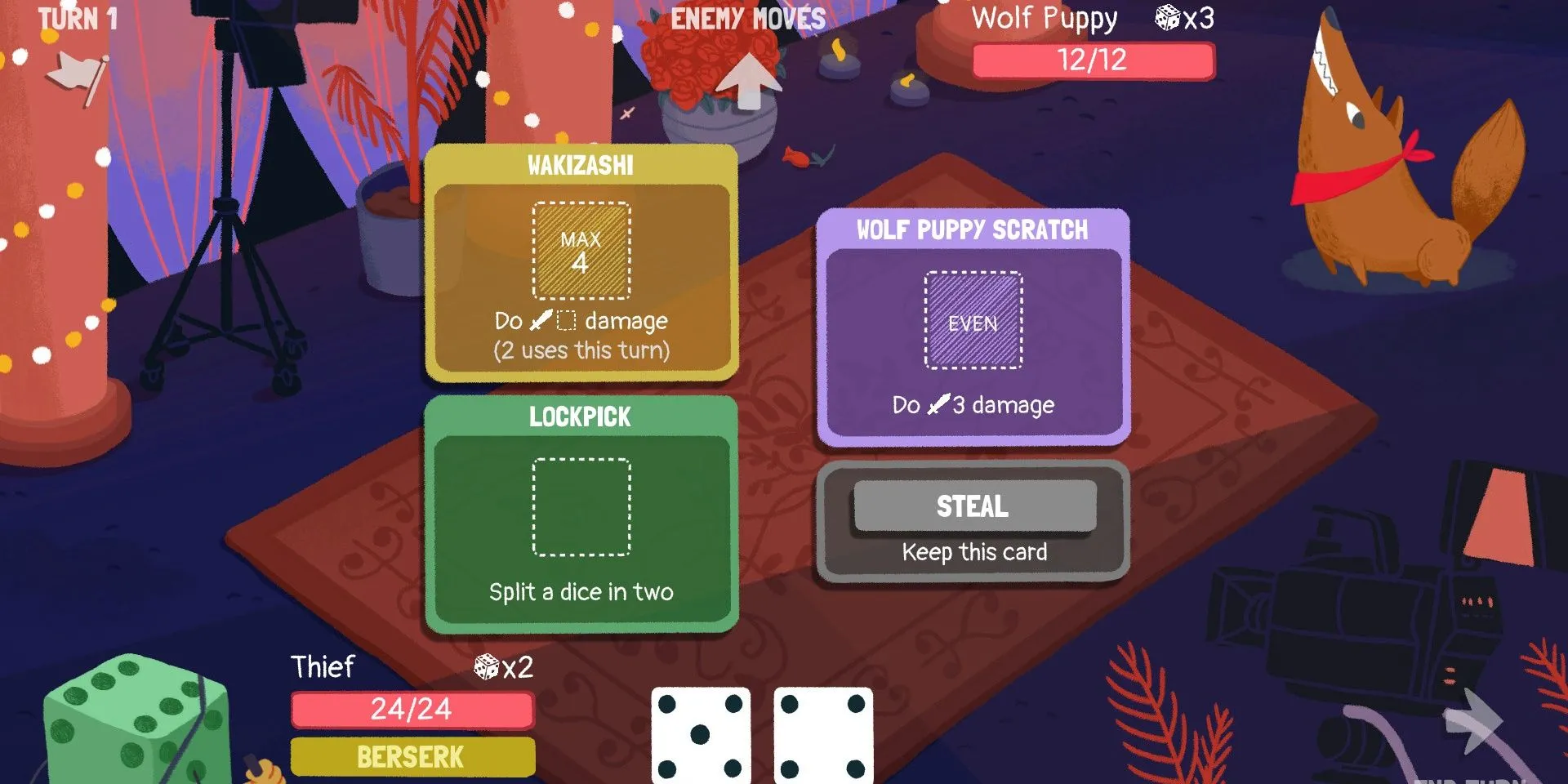 Nhân vật chiến đấu bằng xúc xắc trong game thẻ bài roguelike Dicey Dungeons