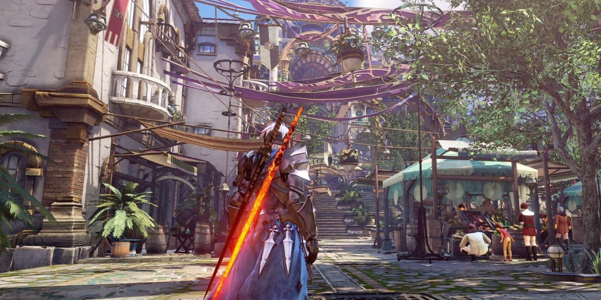 Nhân vật chính Alphen đứng trong khu chợ ở Tales Of Arise