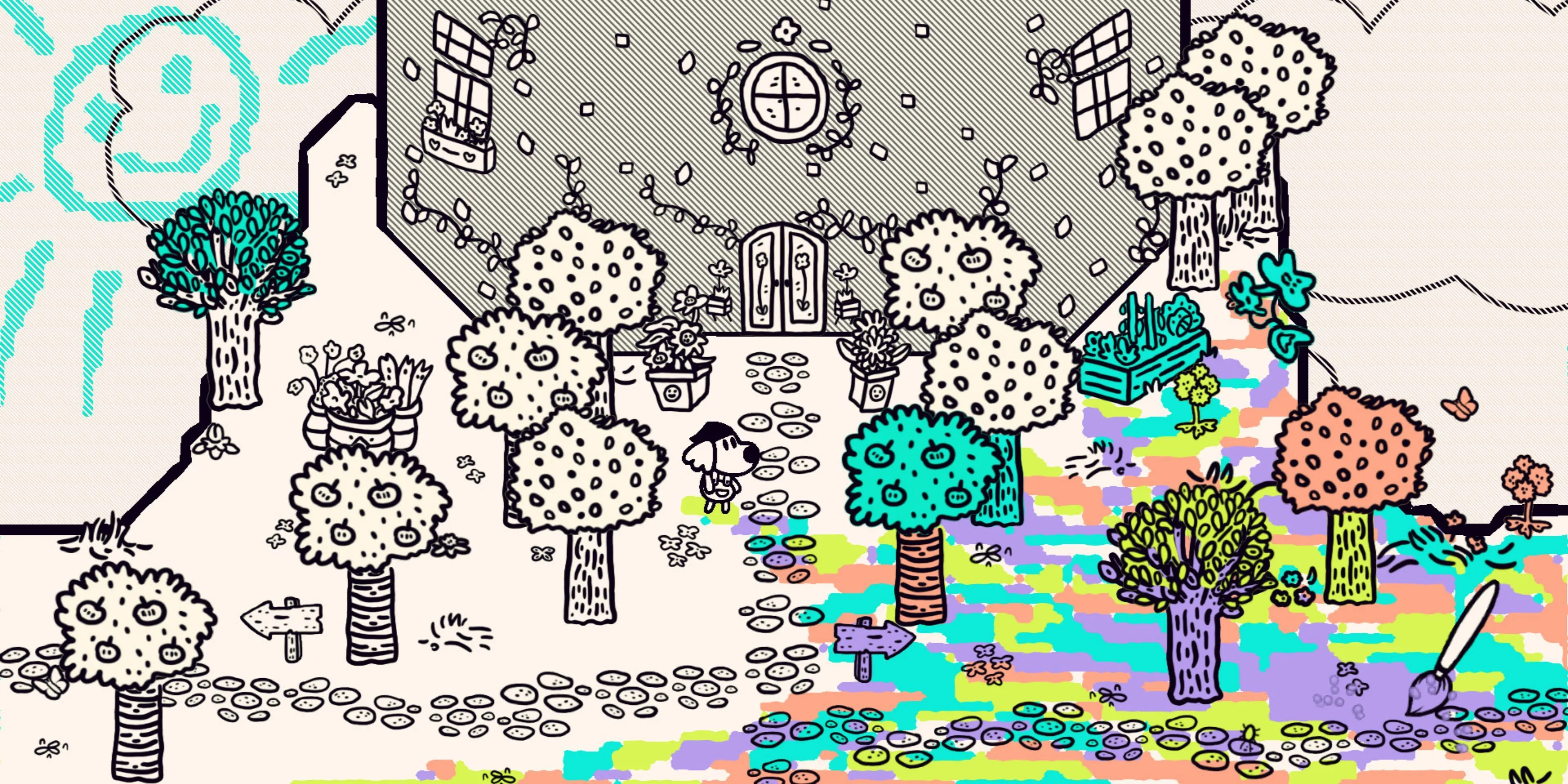Nhân vật chính chú chó sử dụng cọ vẽ trong Chicory A Colorful Tale
