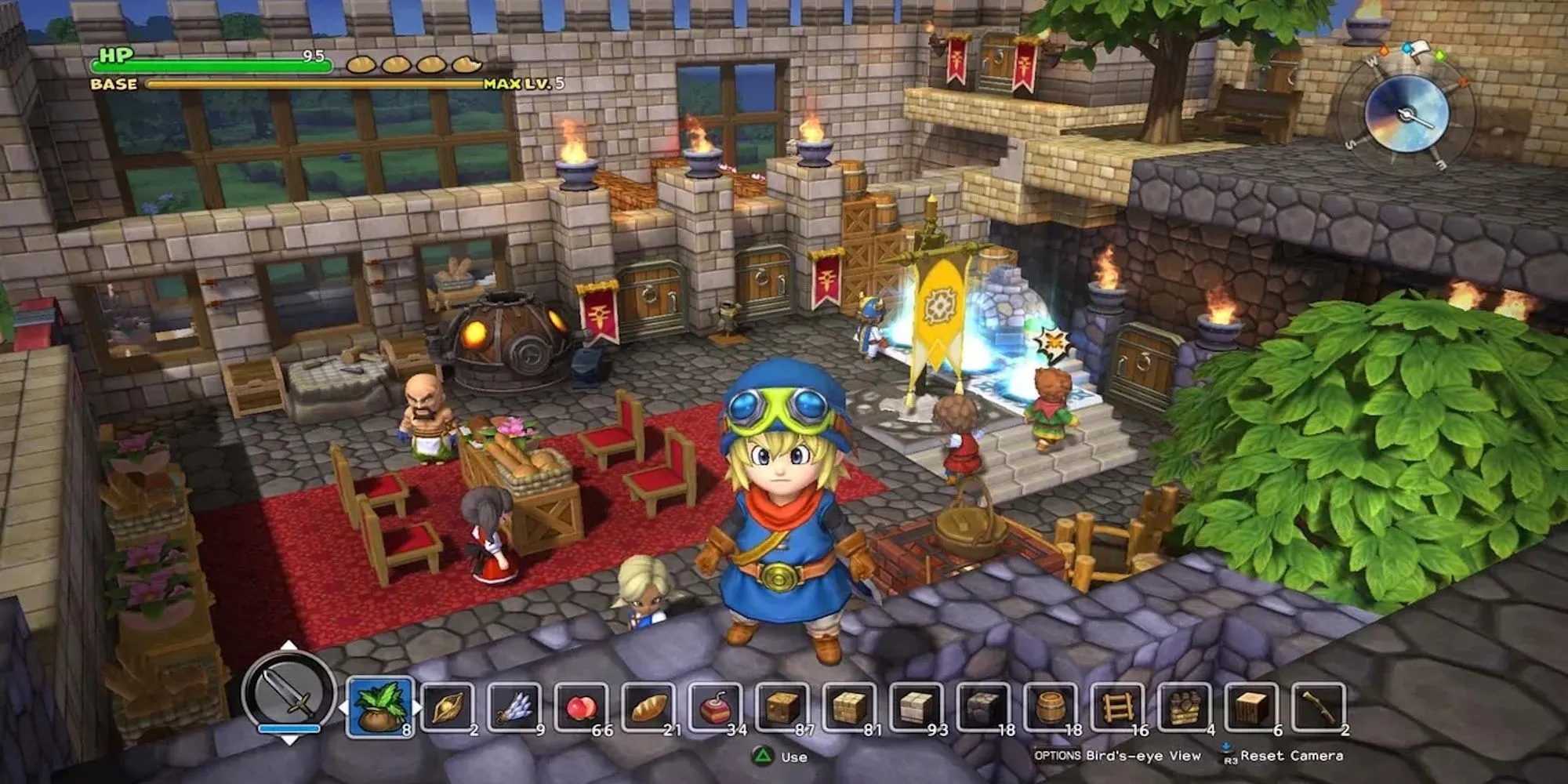 nhân vật chính đứng cạnh một ngôi nhà được xây dựng trong Dragon Quest Builders
