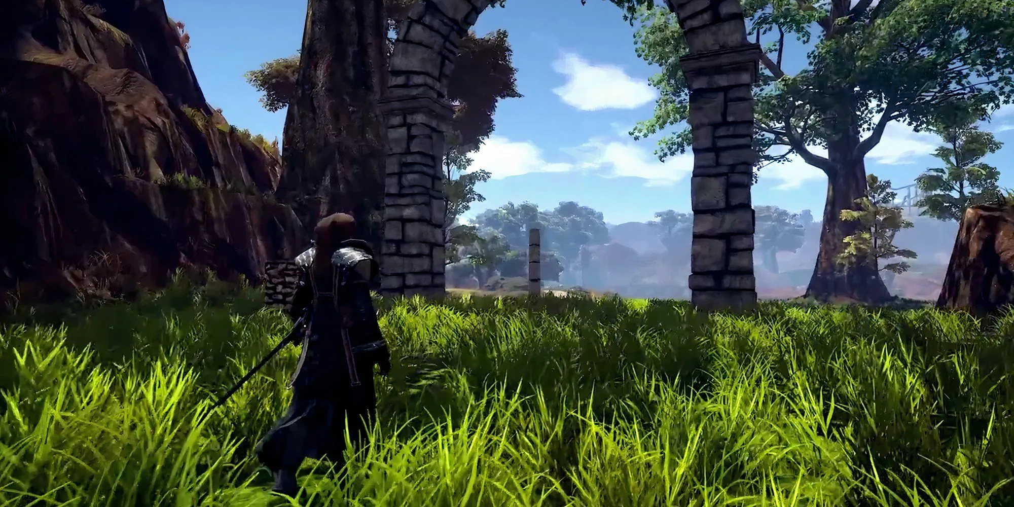 Nhân vật chính nhìn ra thế giới rộng lớn trong game RPG Soulslike Outward