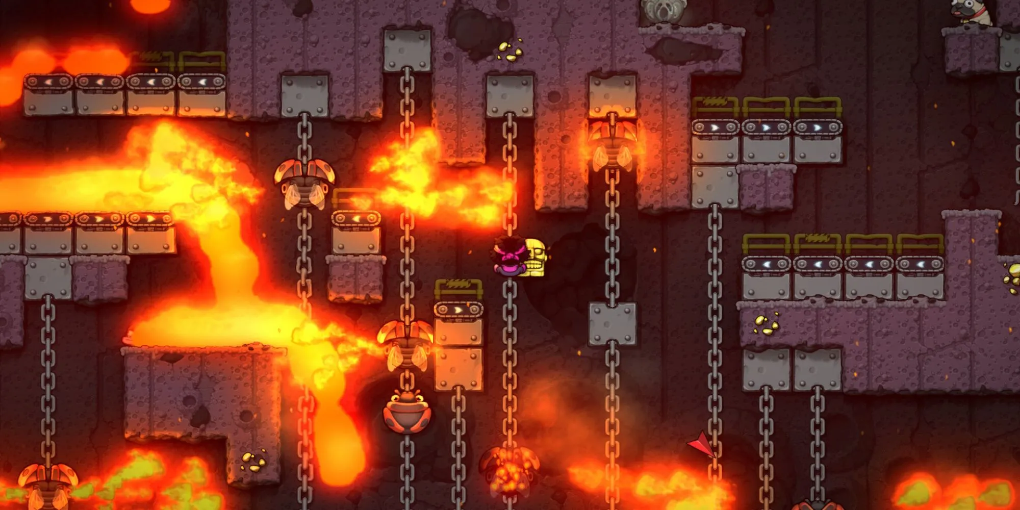 Nhân vật đang khám phá một hang động nguy hiểm với bẫy và quái vật trong Spelunky 2