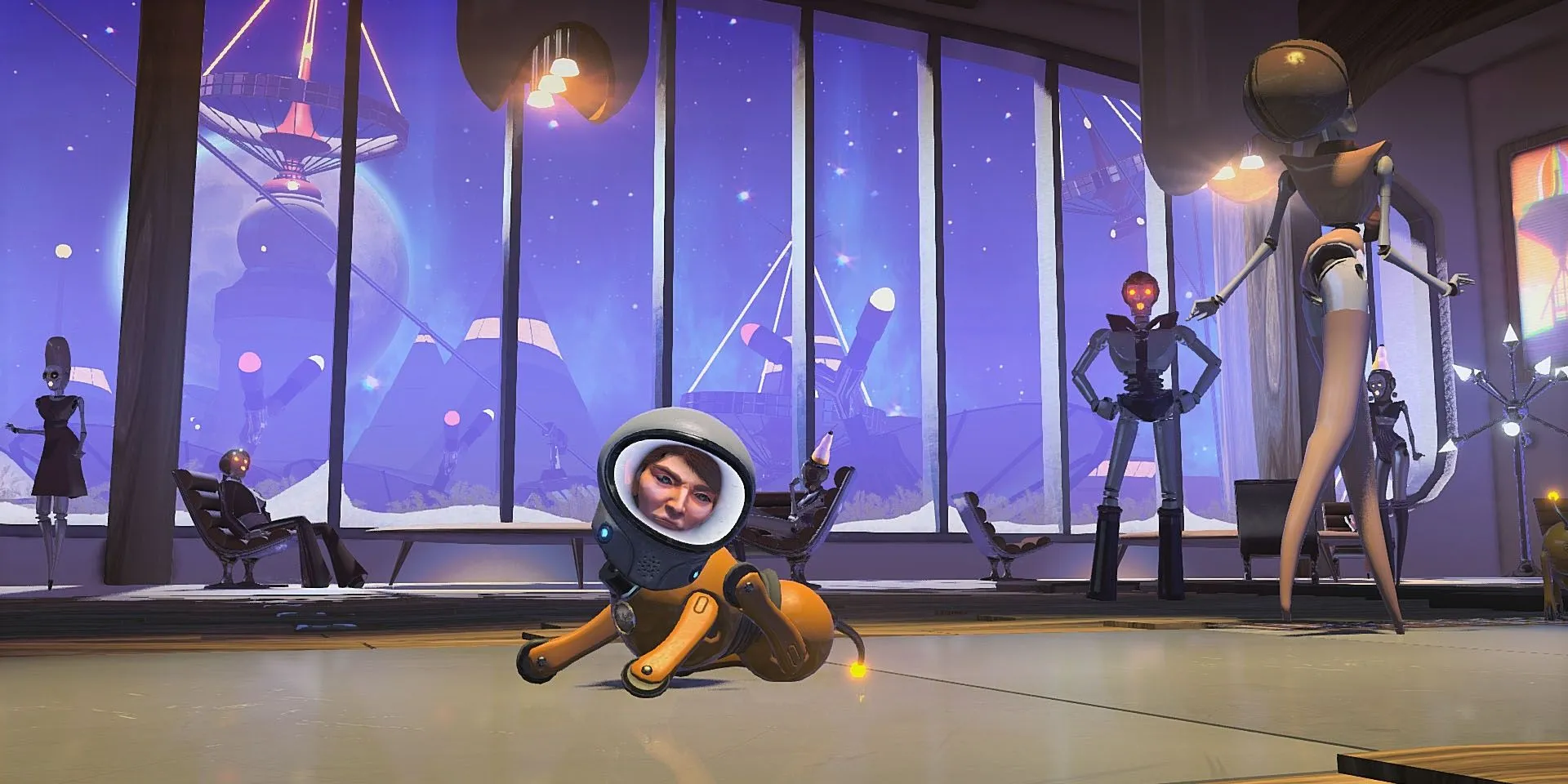 Nhân vật điều khiển thân robot chó trong game Headlander