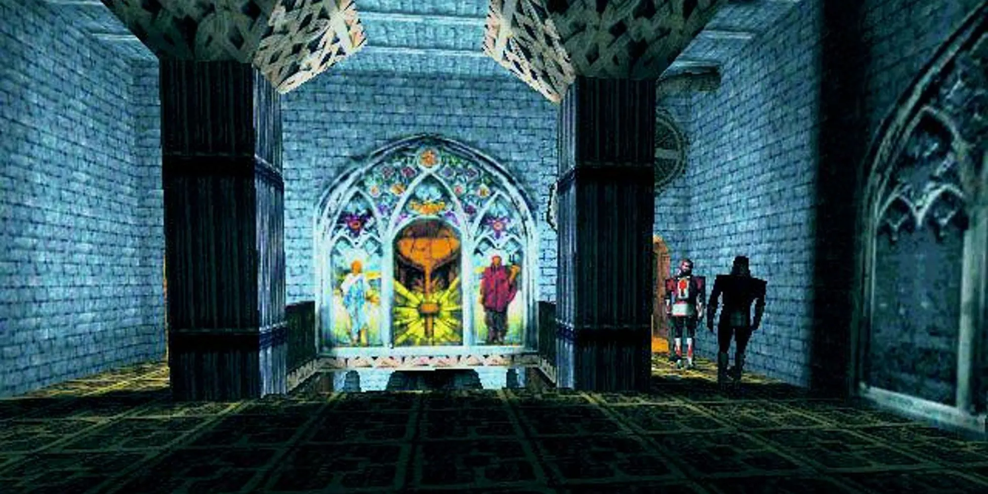 Nhân vật Garrett ẩn mình trong bóng tối trong cảnh từ Thief The Dark Project